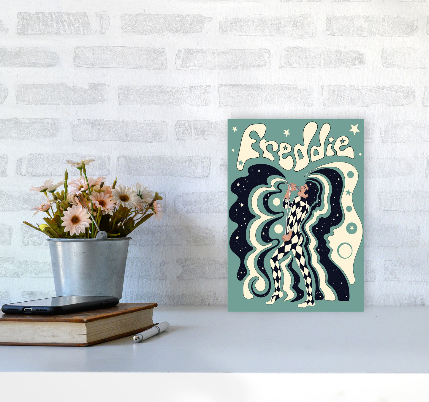 Freddie Blue-01 Art Print by Inktally A4 Black Frame