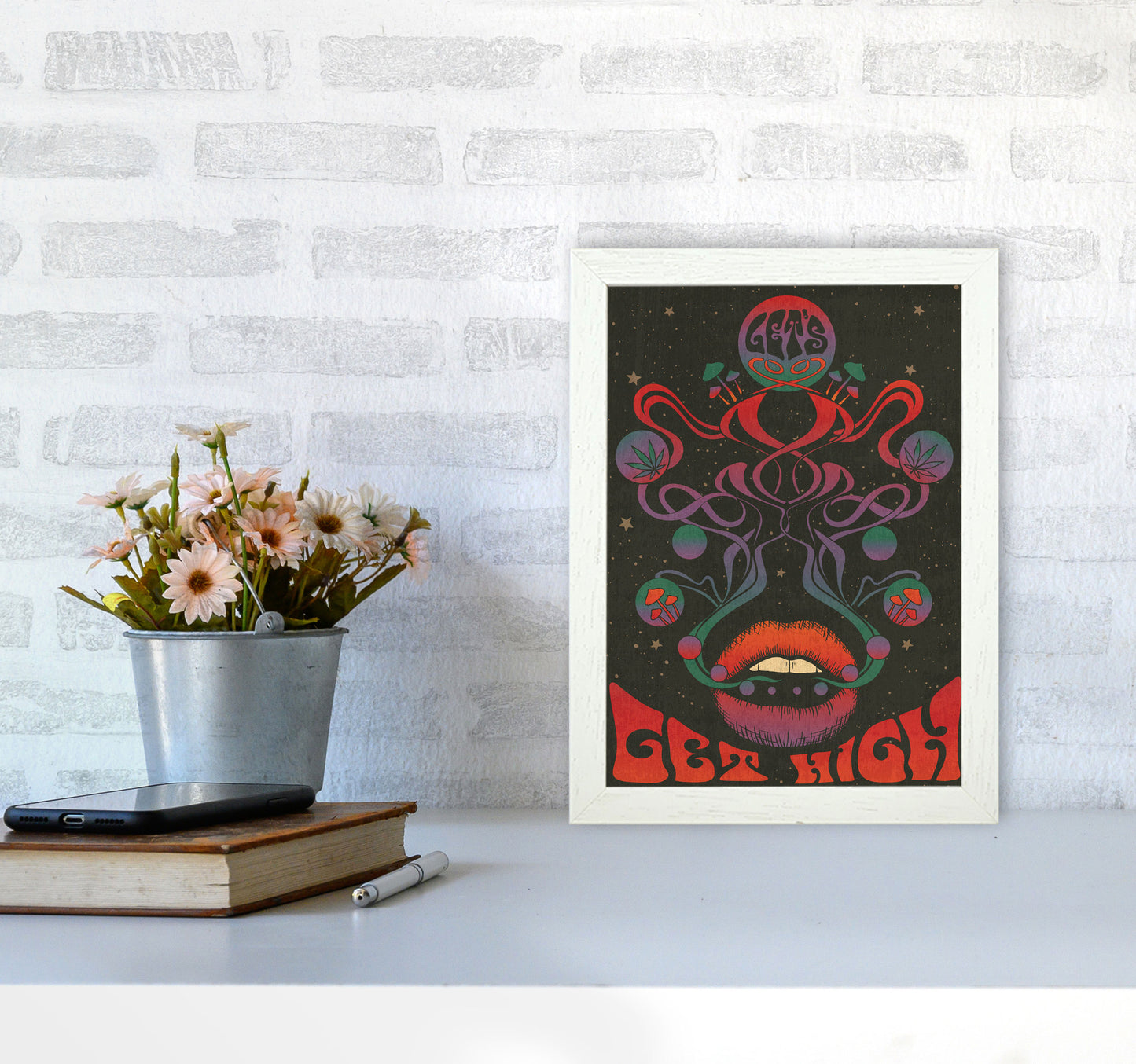 Get High Final Art Print by Inktally A4 Oak Frame