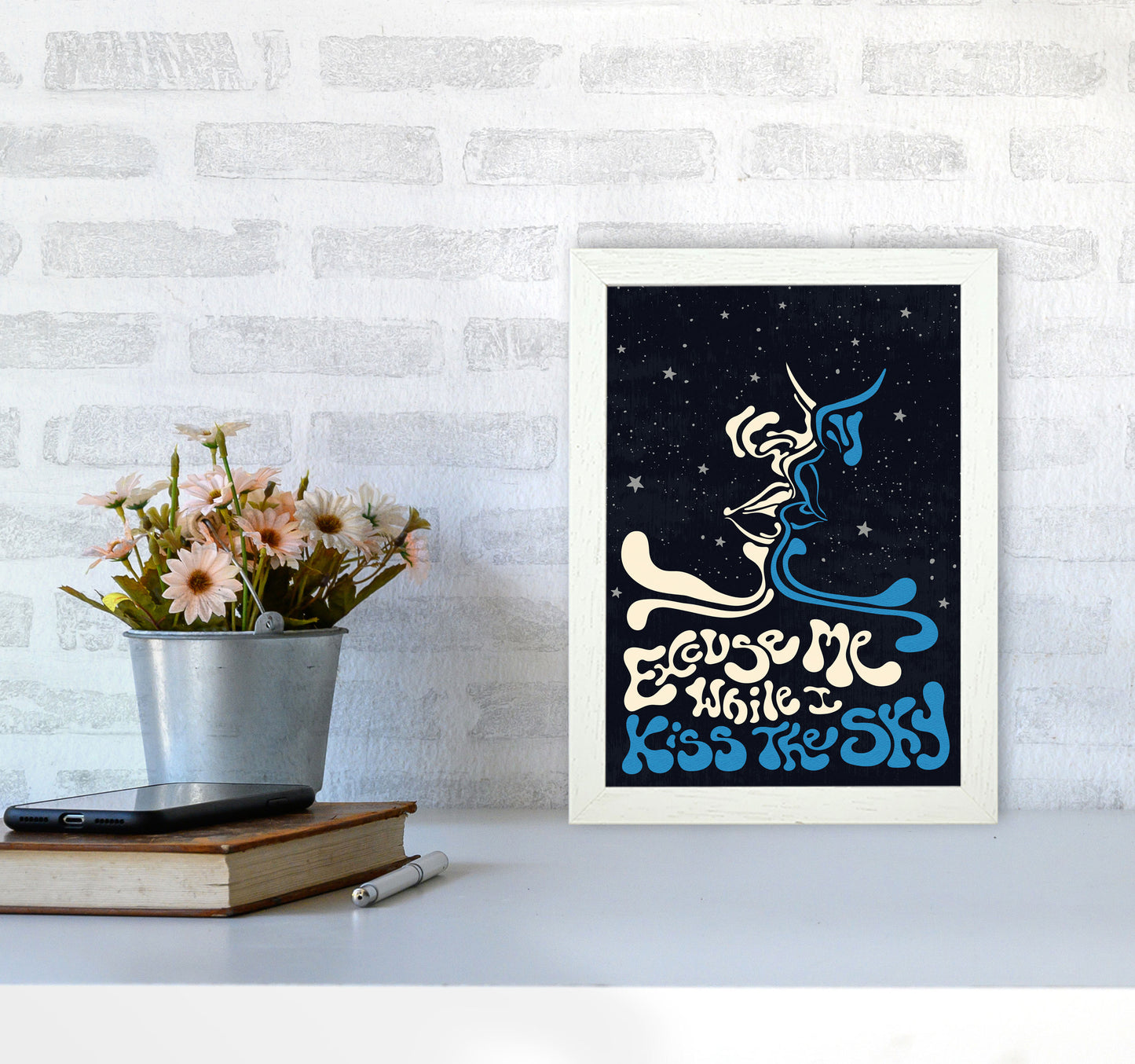 Kiss The Sky A2 Text Art Print by Inktally A4 Oak Frame