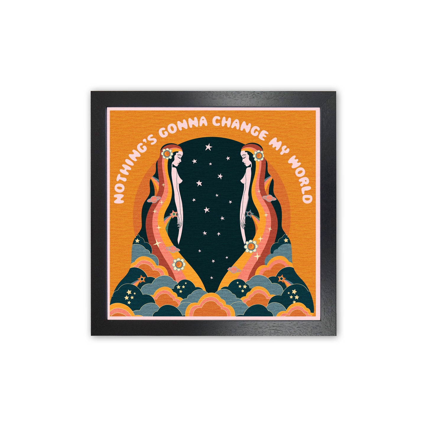 Change My World-Bordered-Orange-Text Art Print by Inktally Black Grain