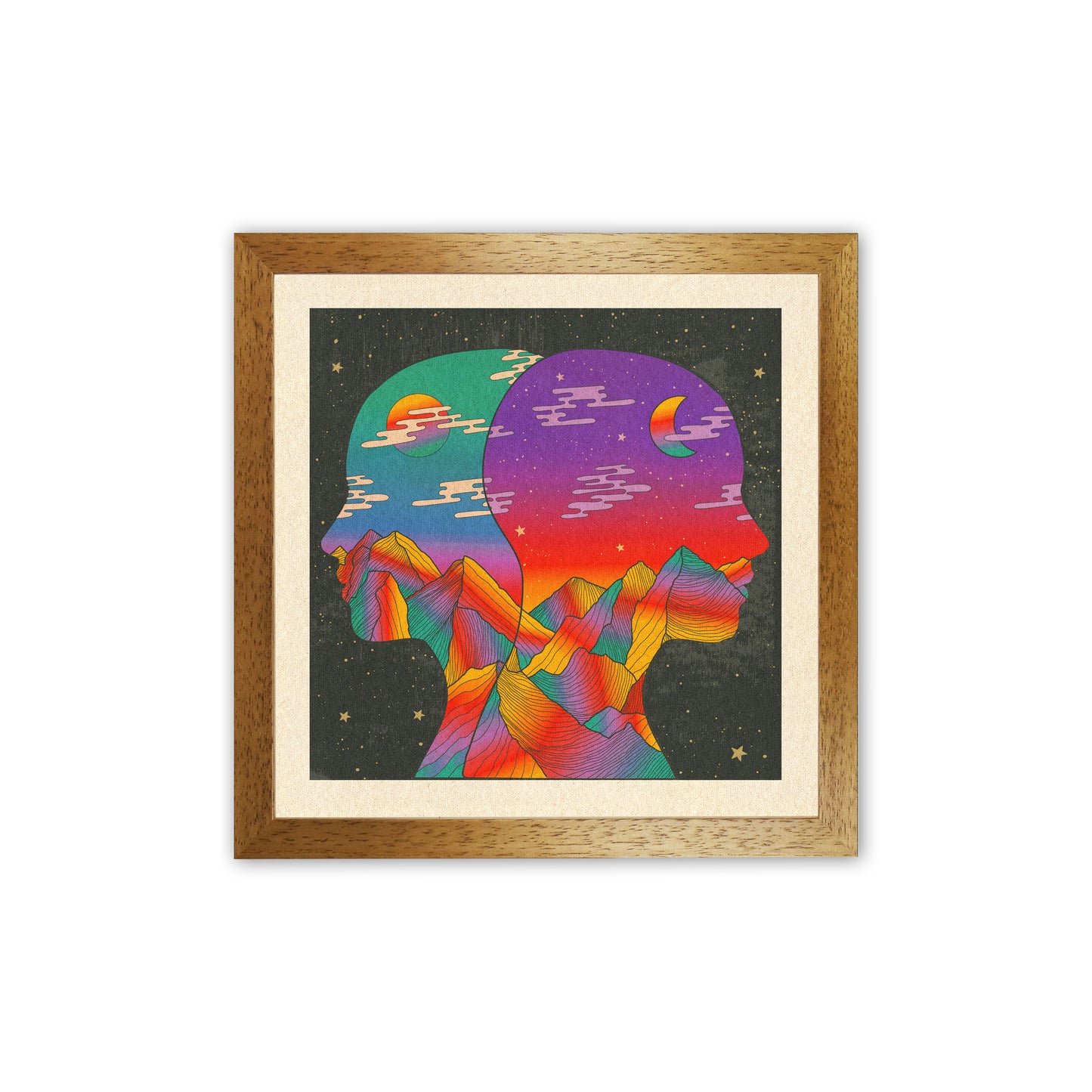 Day And Night Textured Bordered Art Print by Inktally Oak Grain