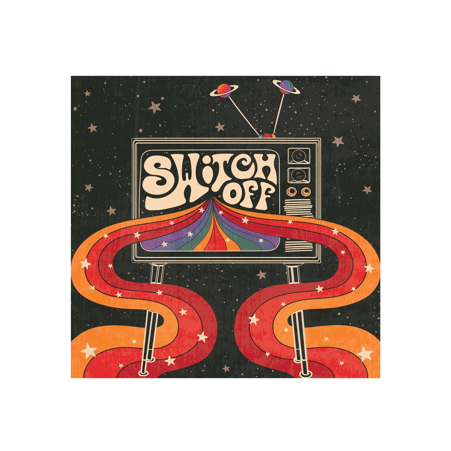 Switch Off, Rainbow Retro Tv Art Print by Inktally Print Only