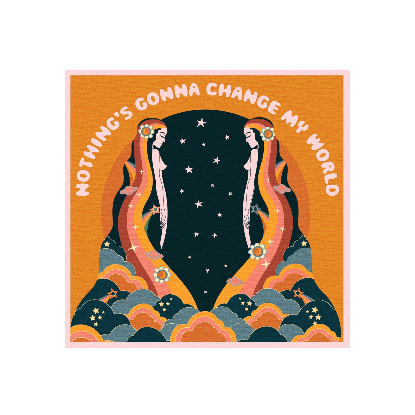 Change My World Orange Psychedelic Illustration Art Print by Inktally Print Only