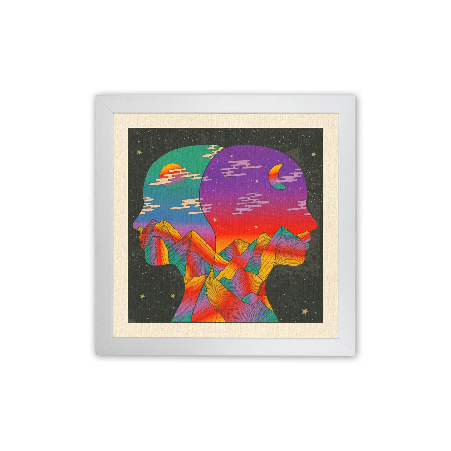 Day And Night Textured Bordered Art Print by Inktally White Grain