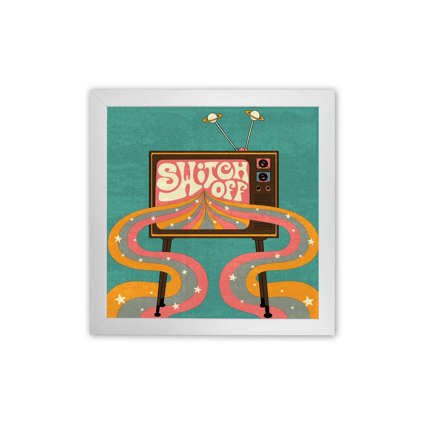 Switch Off Teal Textured Art Print by Inktally White Grain