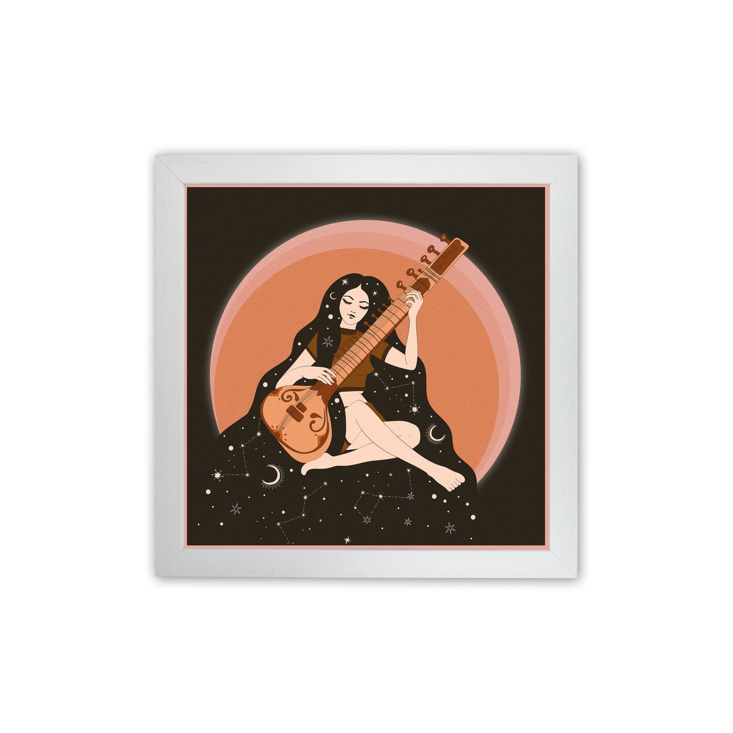Sitar Girl 60 X 60Cm-Textured 01 Art Print by Inktally White Grain
