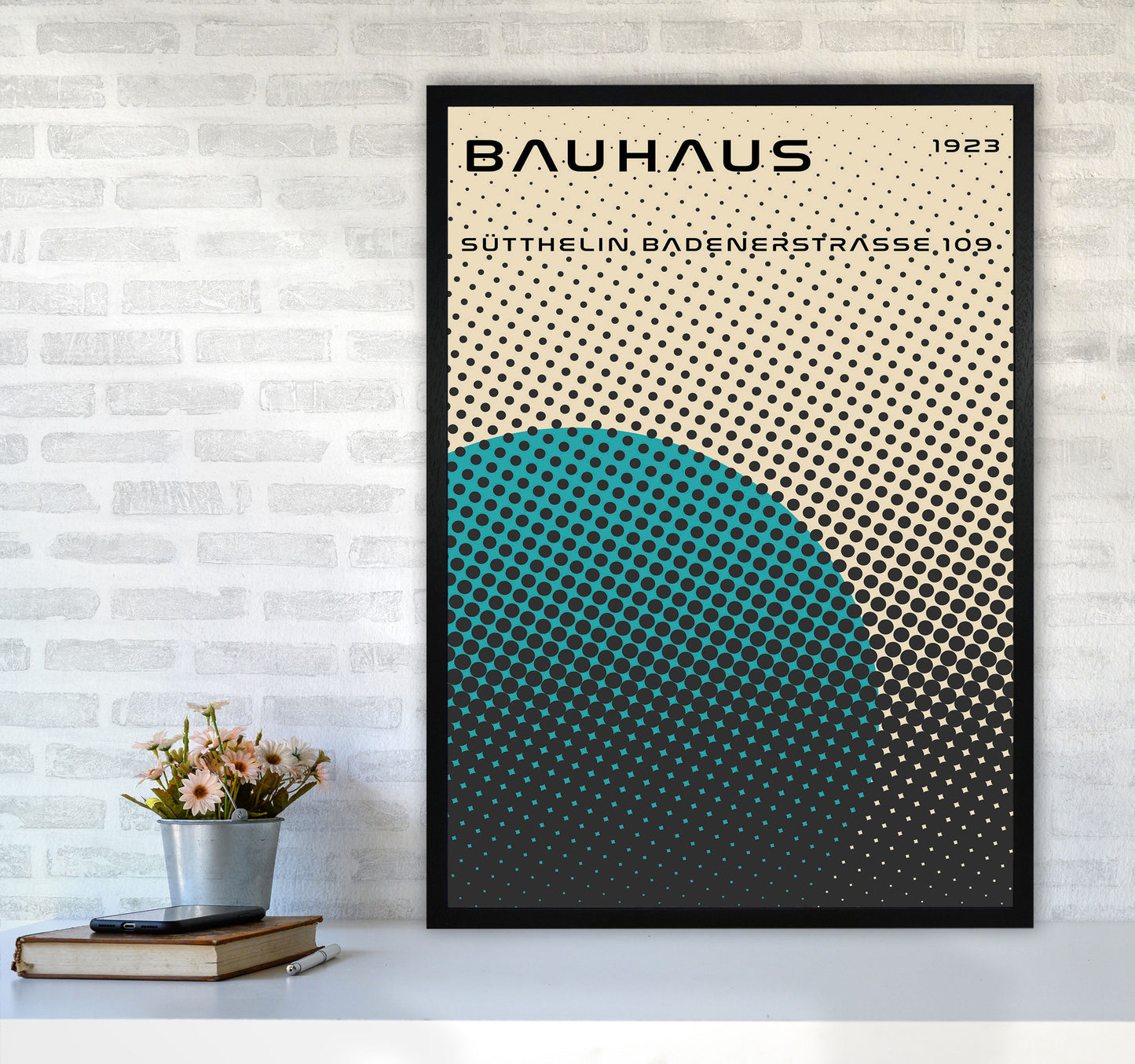Bauhaus Geometric Teal Vibe Art Print by Jason Stanley A1 White Frame