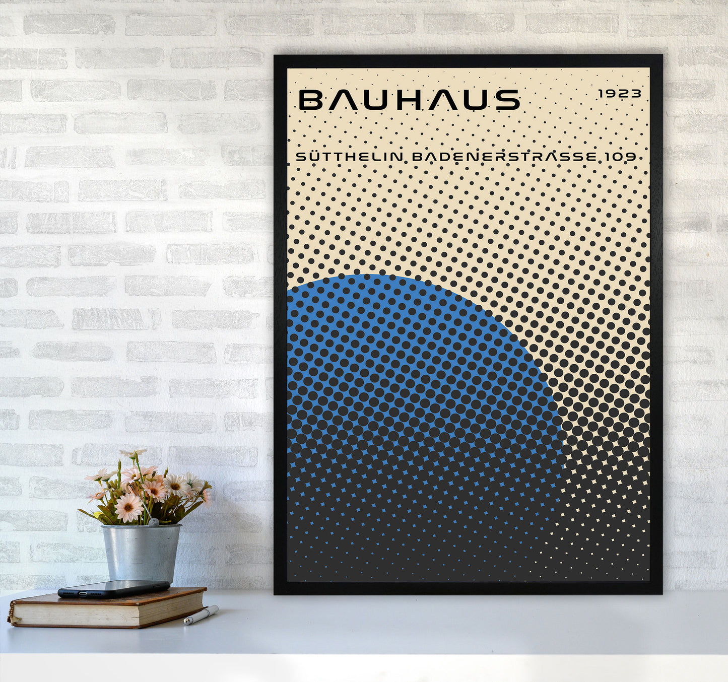 Bauhaus Geometric Blue Vibe Art Print by Jason Stanley A1 White Frame