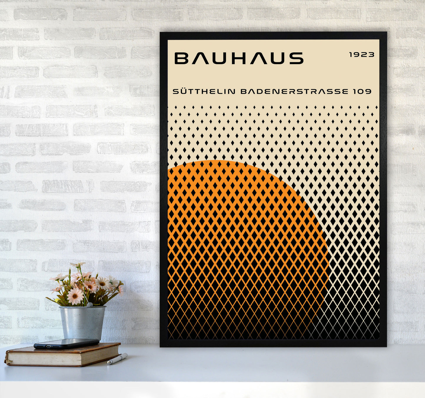 Bauhaus Geometric Yellow Art Print by Jason Stanley A1 White Frame