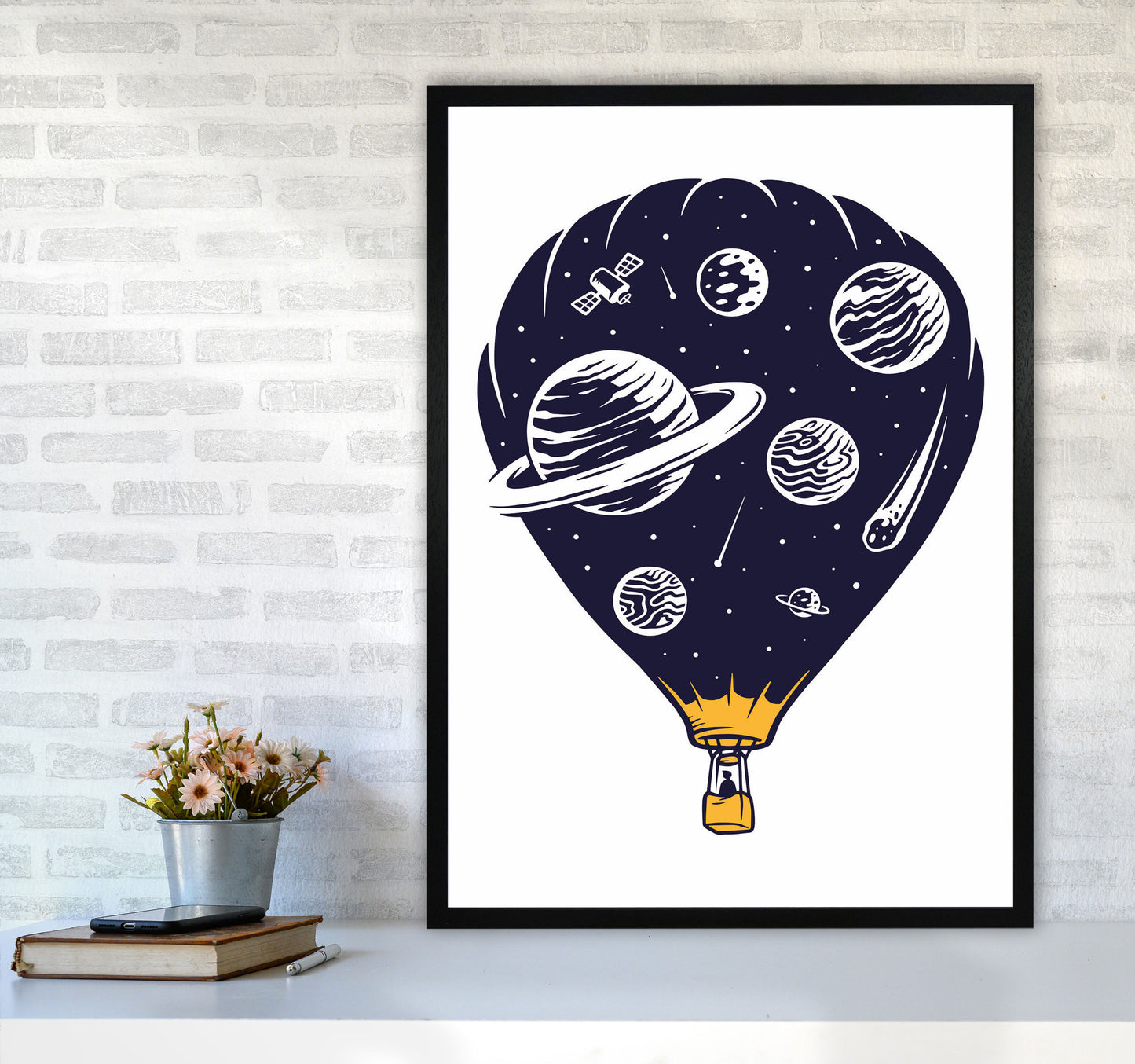 Hot Air Baloon Universe Art Print by Jason Stanley A1 White Frame