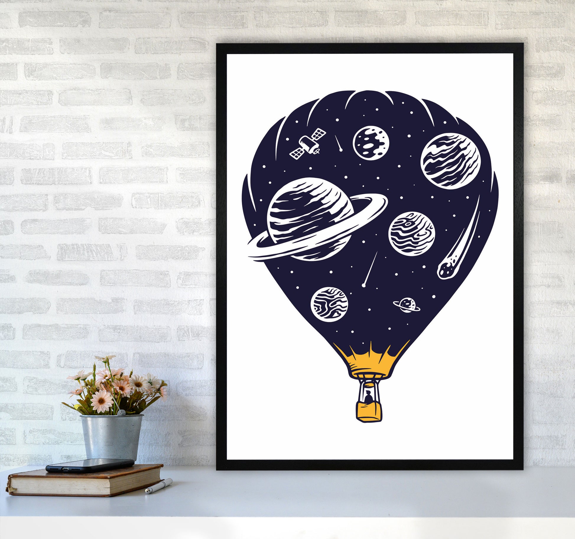 Hot Air Baloon Universe Art Print by Jason Stanley A1 White Frame