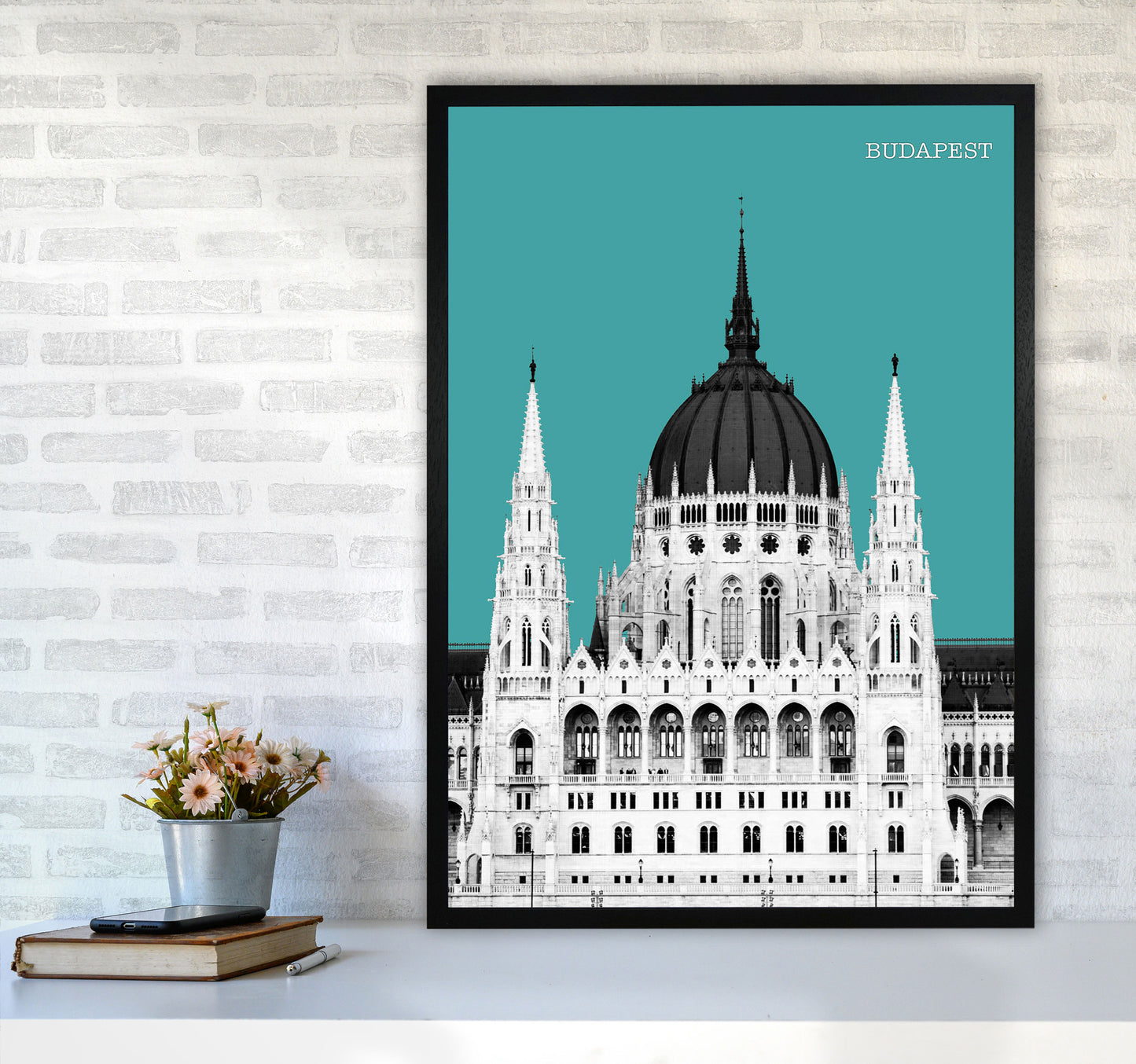 Halftone Budapest Green Art Print by Jason Stanley A1 White Frame
