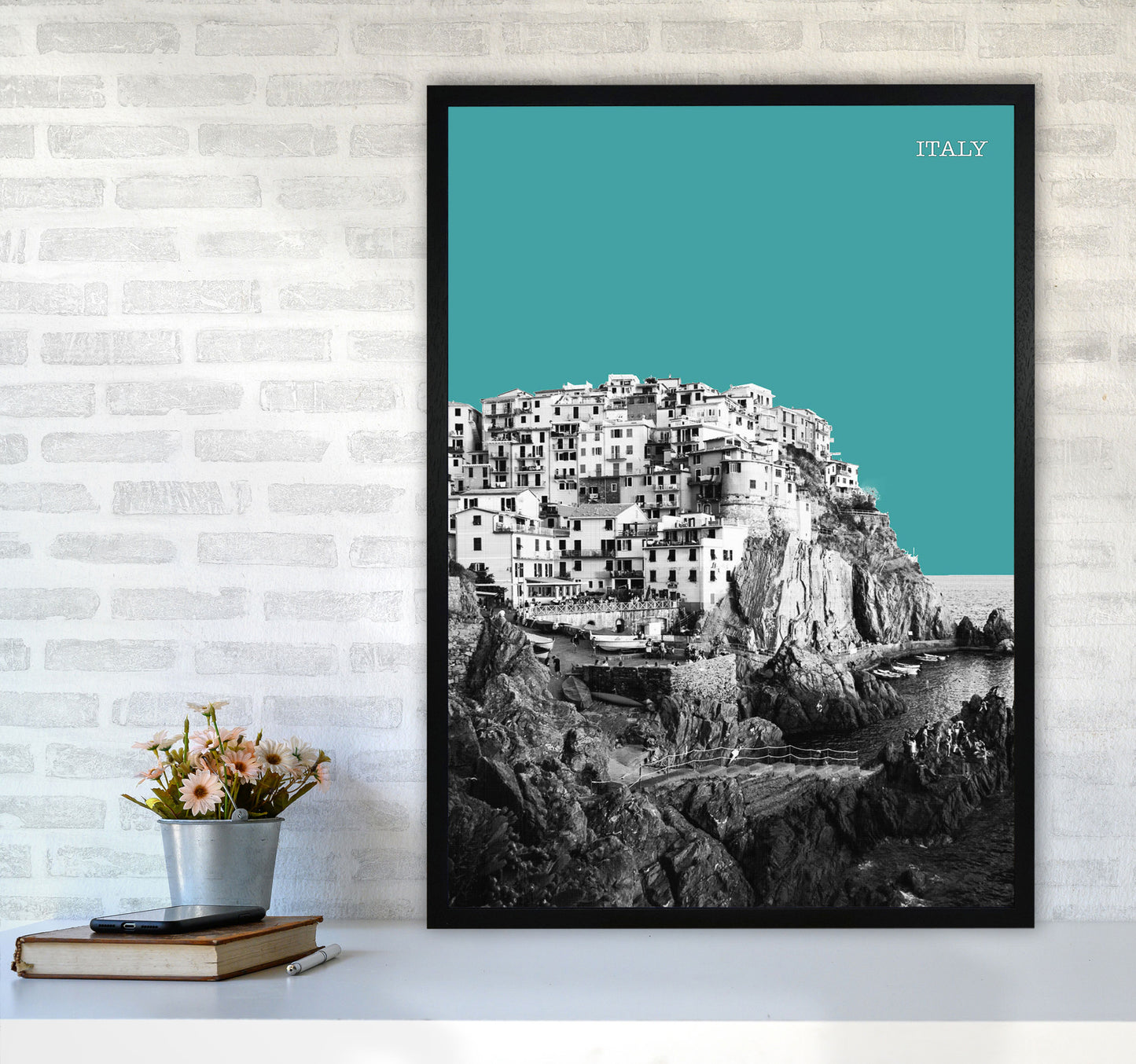 Halftone Italy Blue Art Print by Jason Stanley A1 White Frame