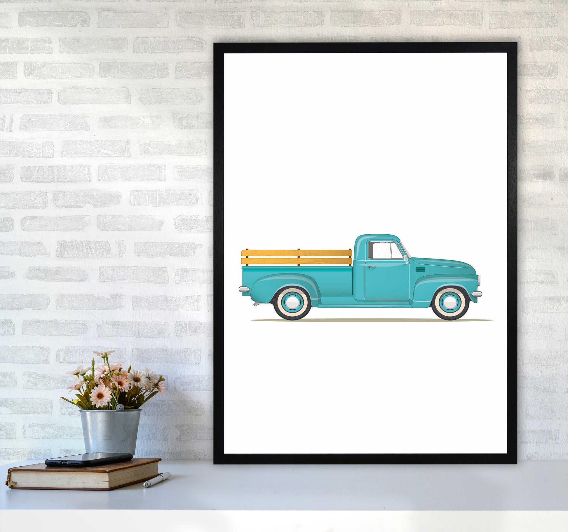 Old Trusty Pickup Art Print by Jason Stanley A1 White Frame