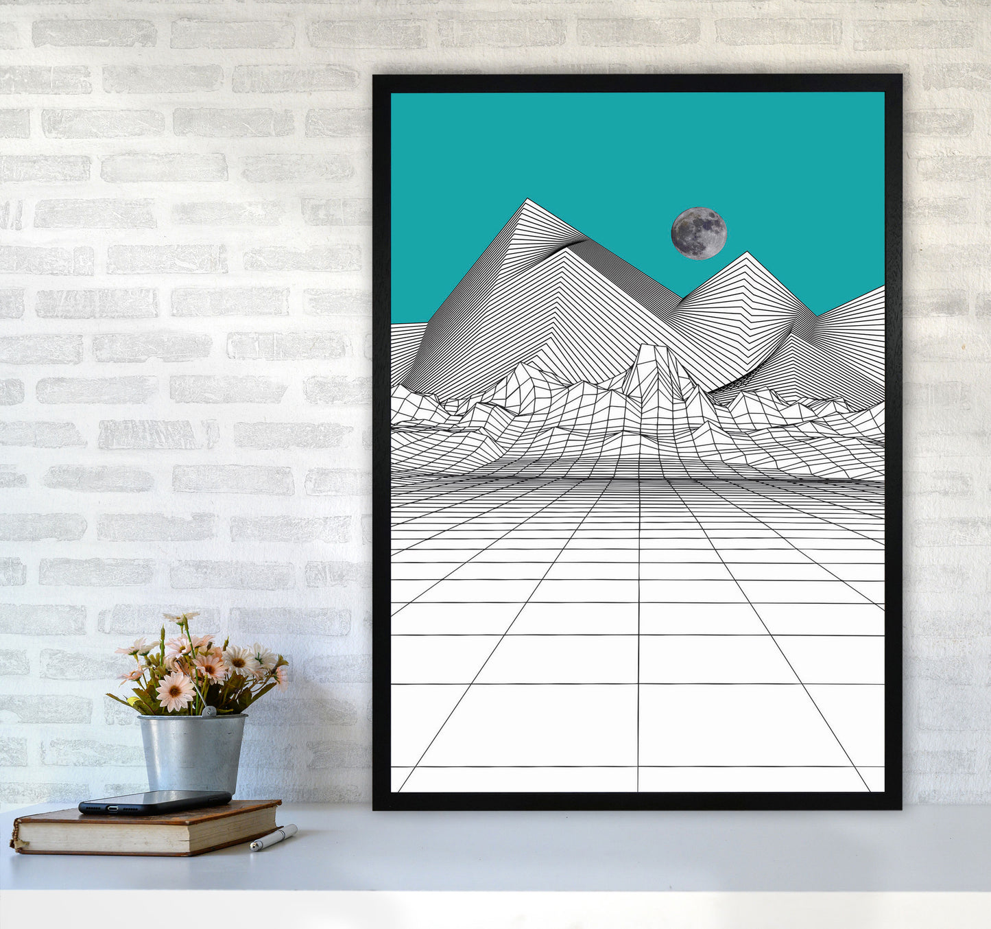 White Moon Rise Art Print by Jason Stanley A1 White Frame