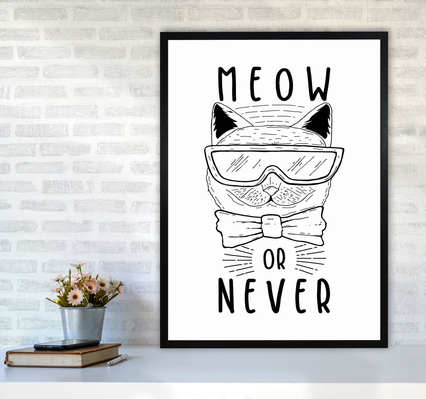 Meow Or Never Art Print by Jason Stanley A1 White Frame
