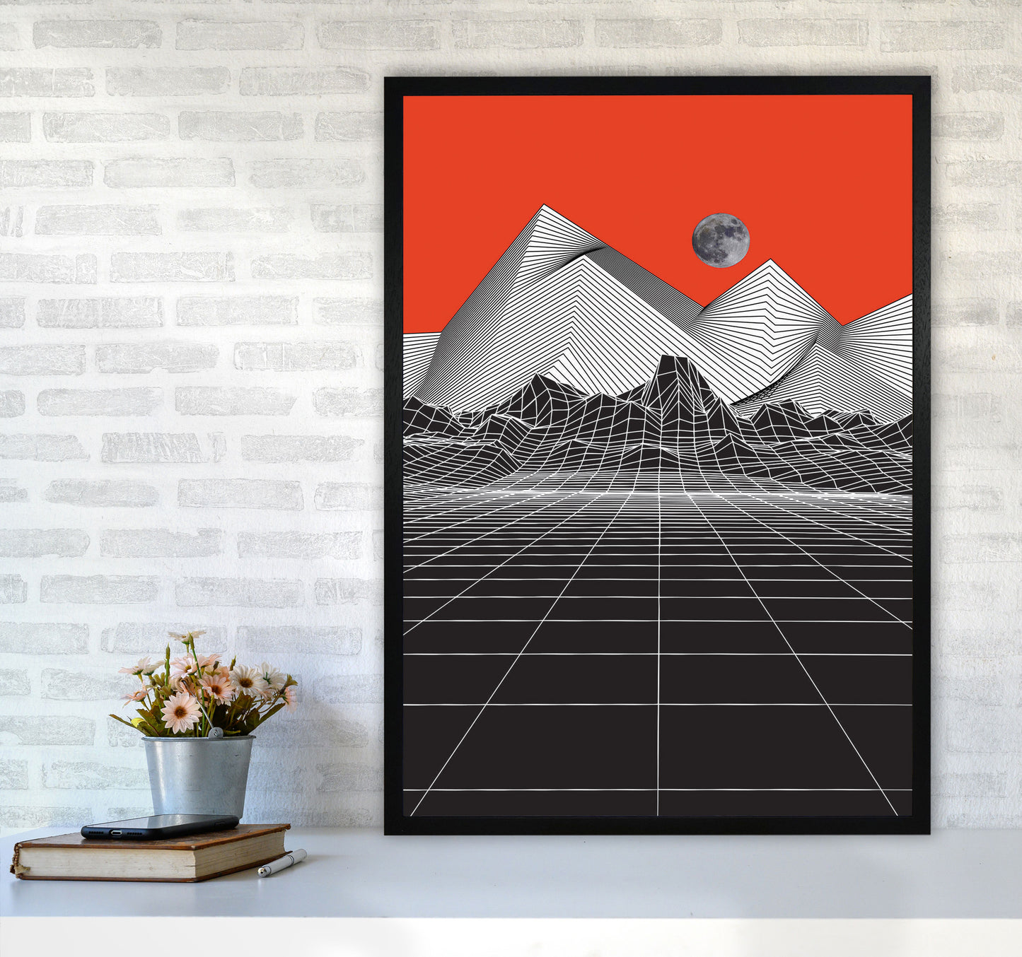 Moon Rise Red Art Print by Jason Stanley A1 White Frame