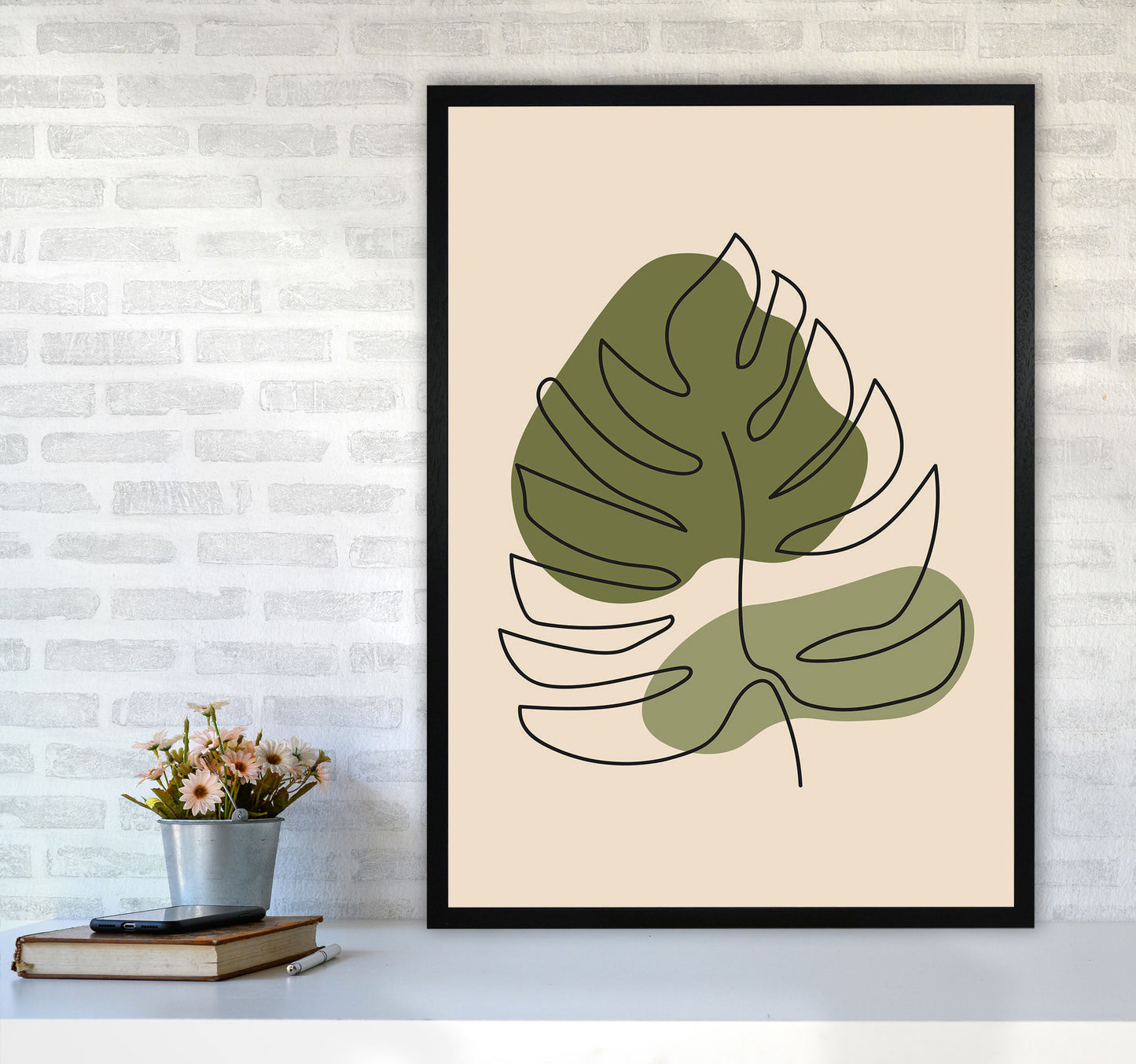 Abstract One Line Leaf Drawing II Art Print by Jason Stanley A1 White Frame