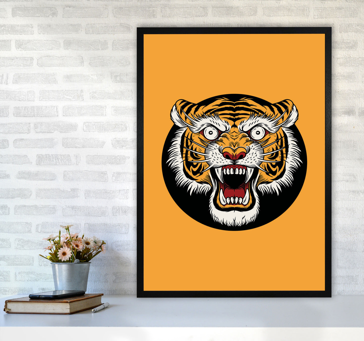 Vintage Tiger Art Print by Jason Stanley A1 White Frame