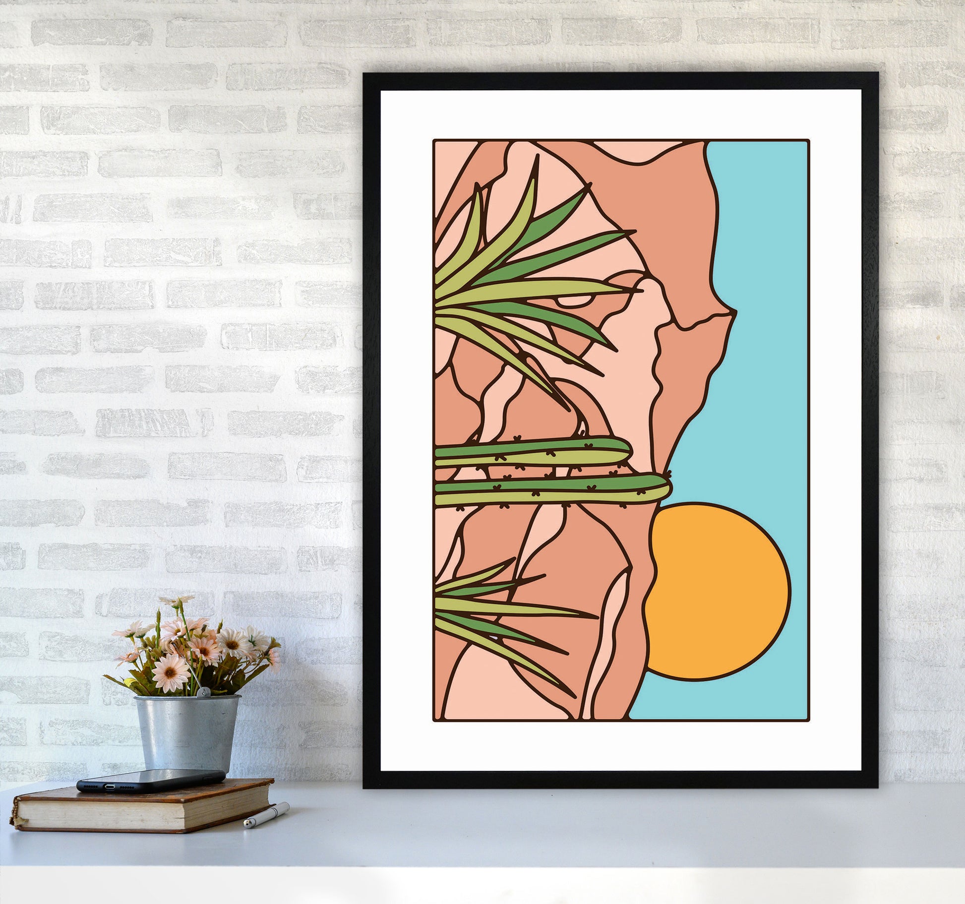 Minimal Desert Sunset Landscape Art Print by Jason Stanley A1 White Frame