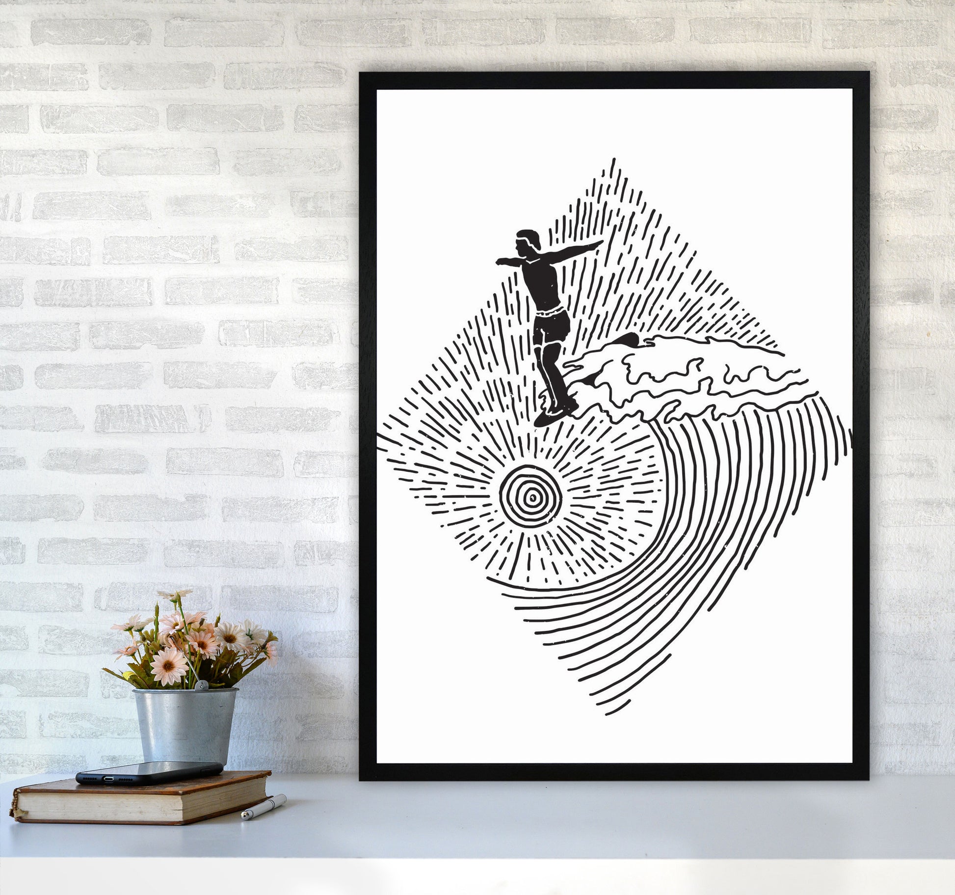 Surfer Line Drawing Art Print by Jason Stanley A1 White Frame