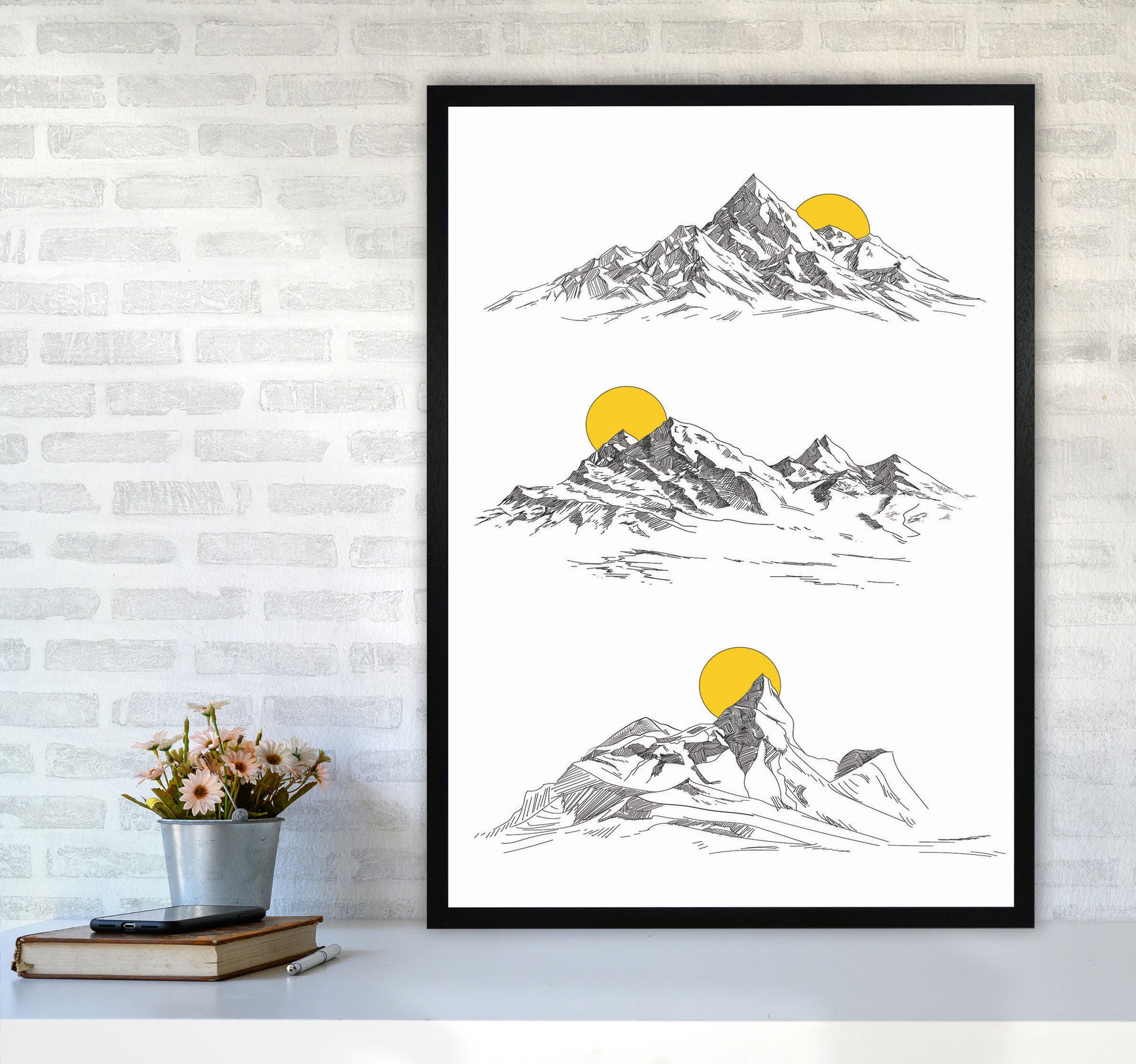 Sunny Mountains Art Print by Jason Stanley A1 White Frame