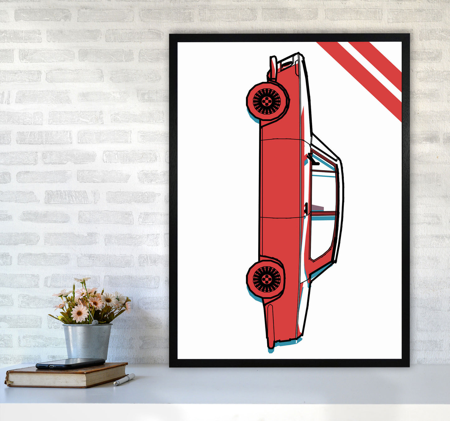 Red Car Art Print by Jason Stanley A1 White Frame