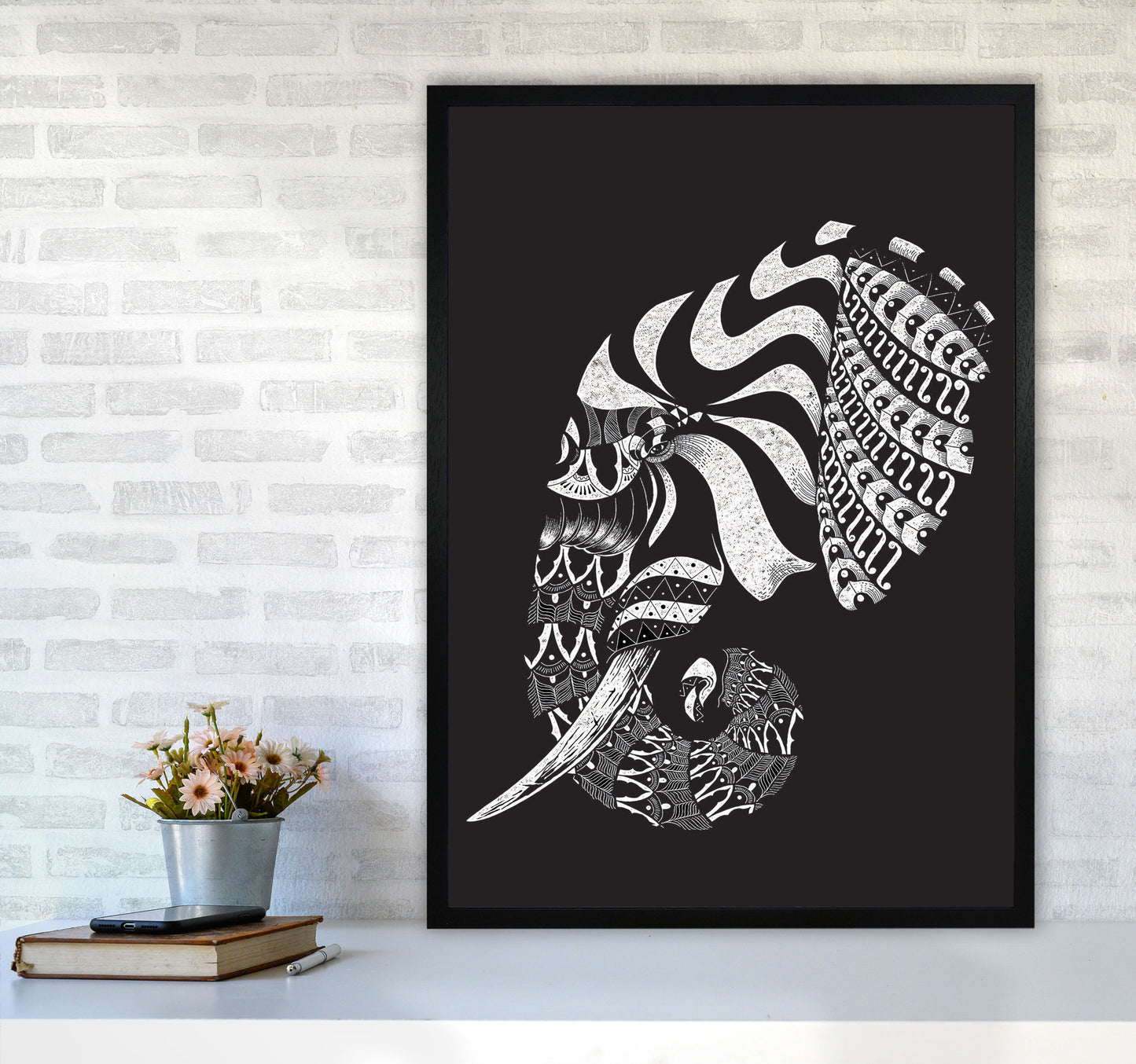 Ornate Elephant II Art Print by Jason Stanley A1 White Frame