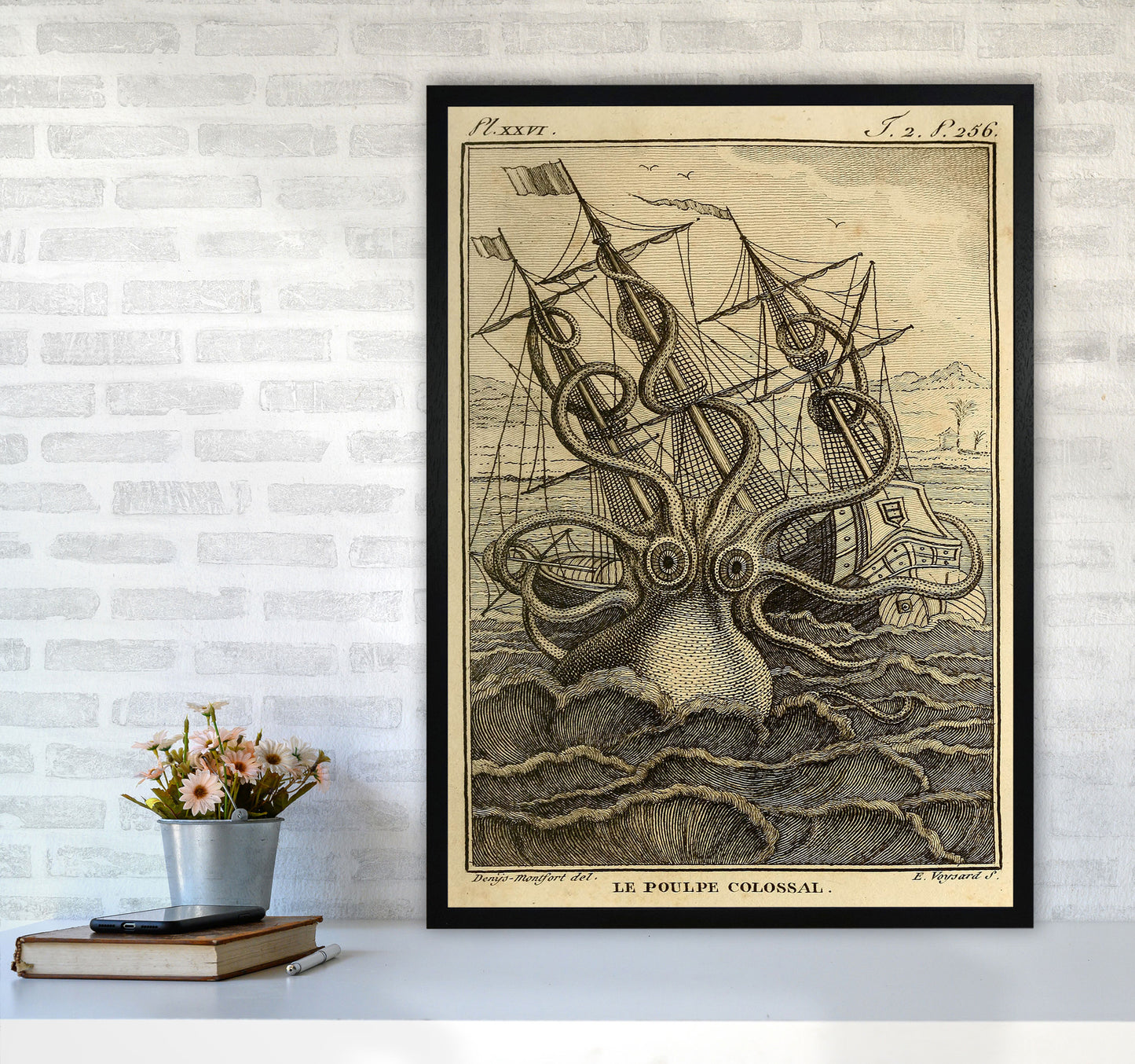 The Great Collossal Octopus Art Print by Jason Stanley A1 White Frame