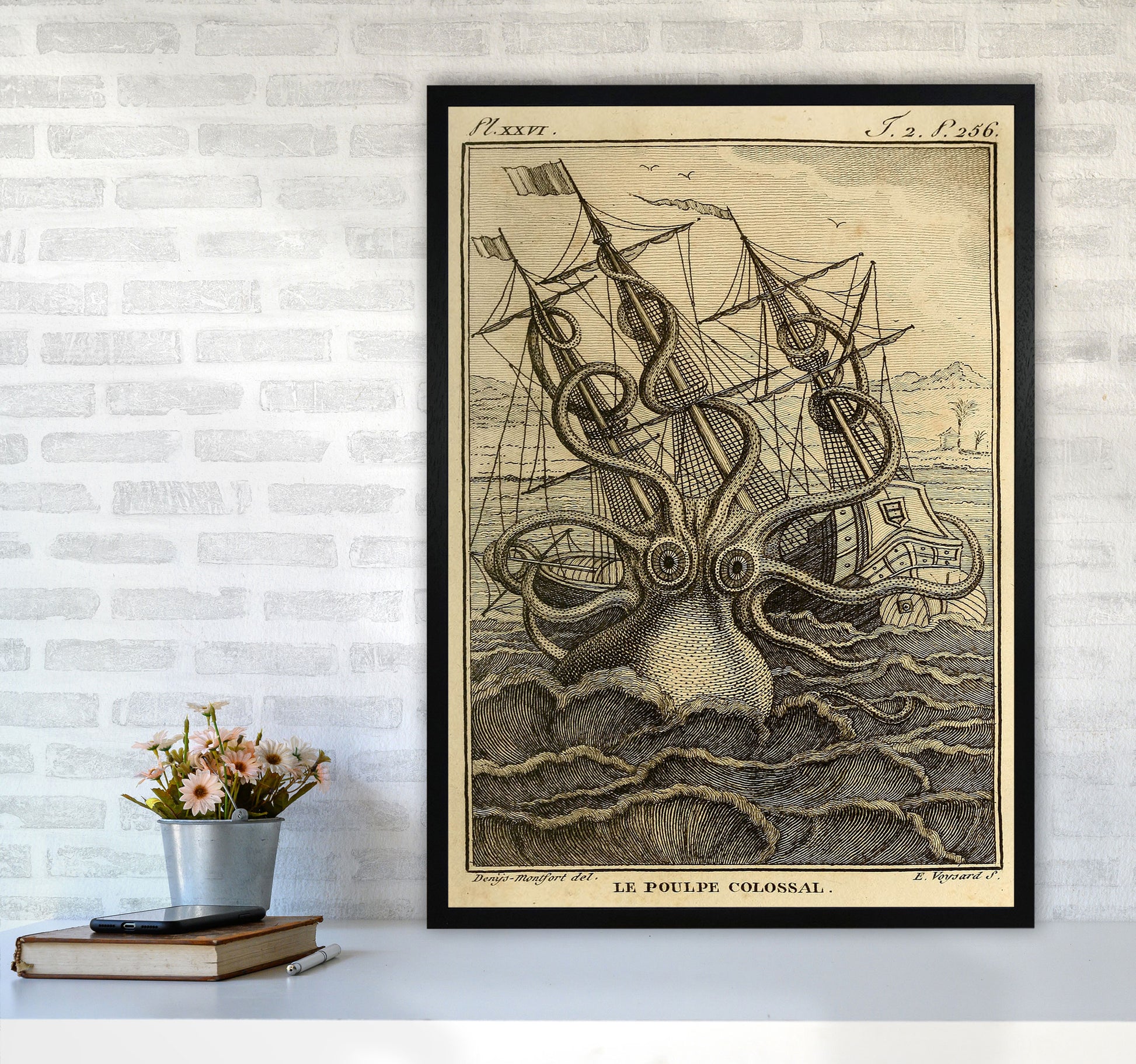 The Great Collossal Octopus Art Print by Jason Stanley A1 White Frame