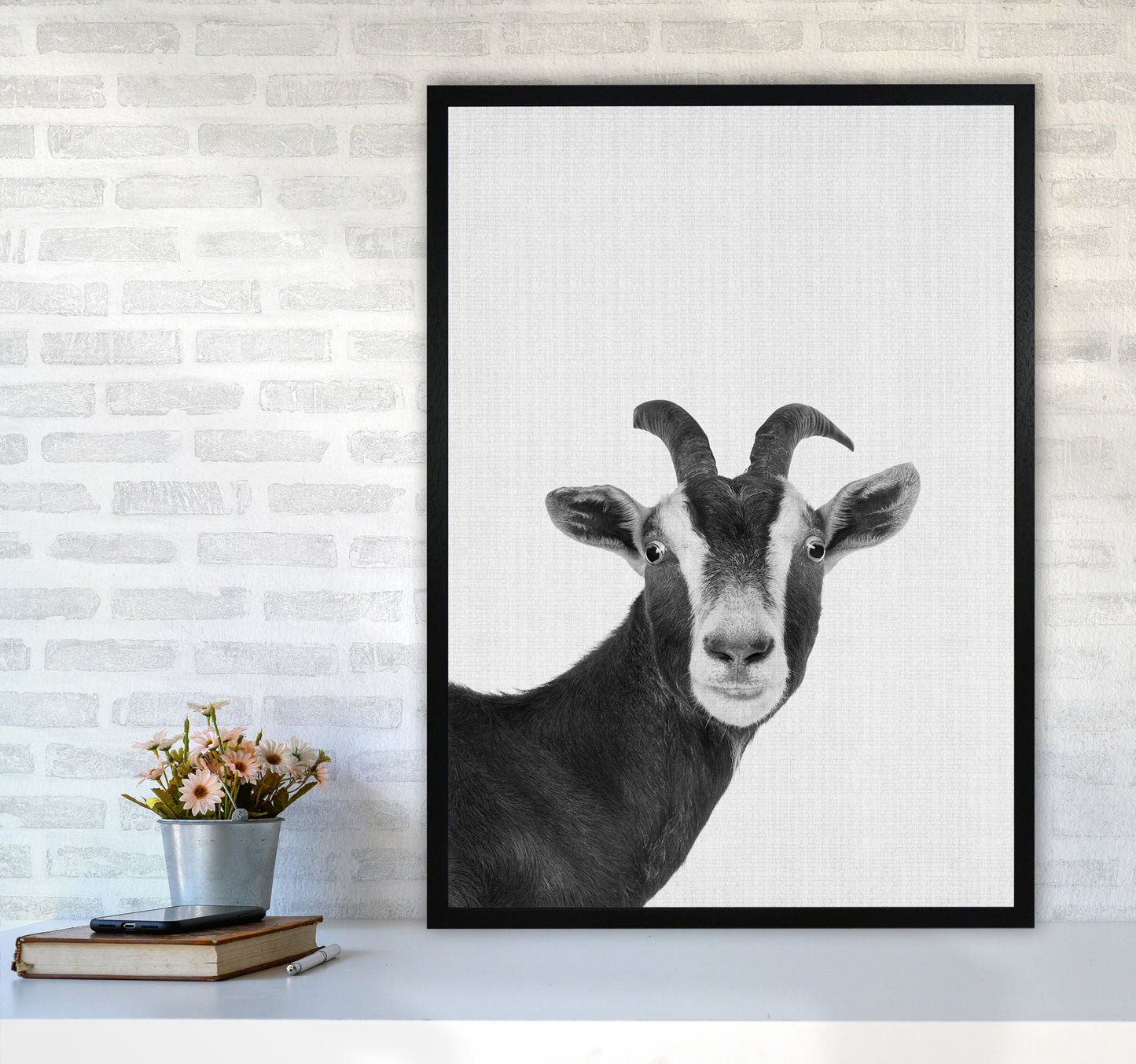 Surprised Goat Art Print by Jason Stanley A1 White Frame