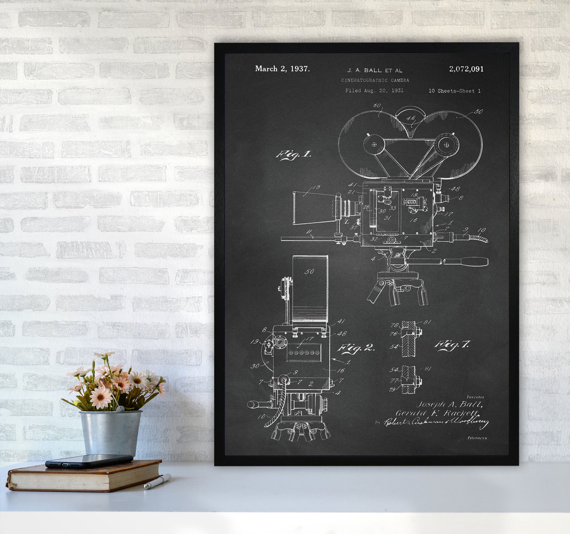 Cinema Camera Patent-Chalkboard Art Print by Jason Stanley A1 White Frame