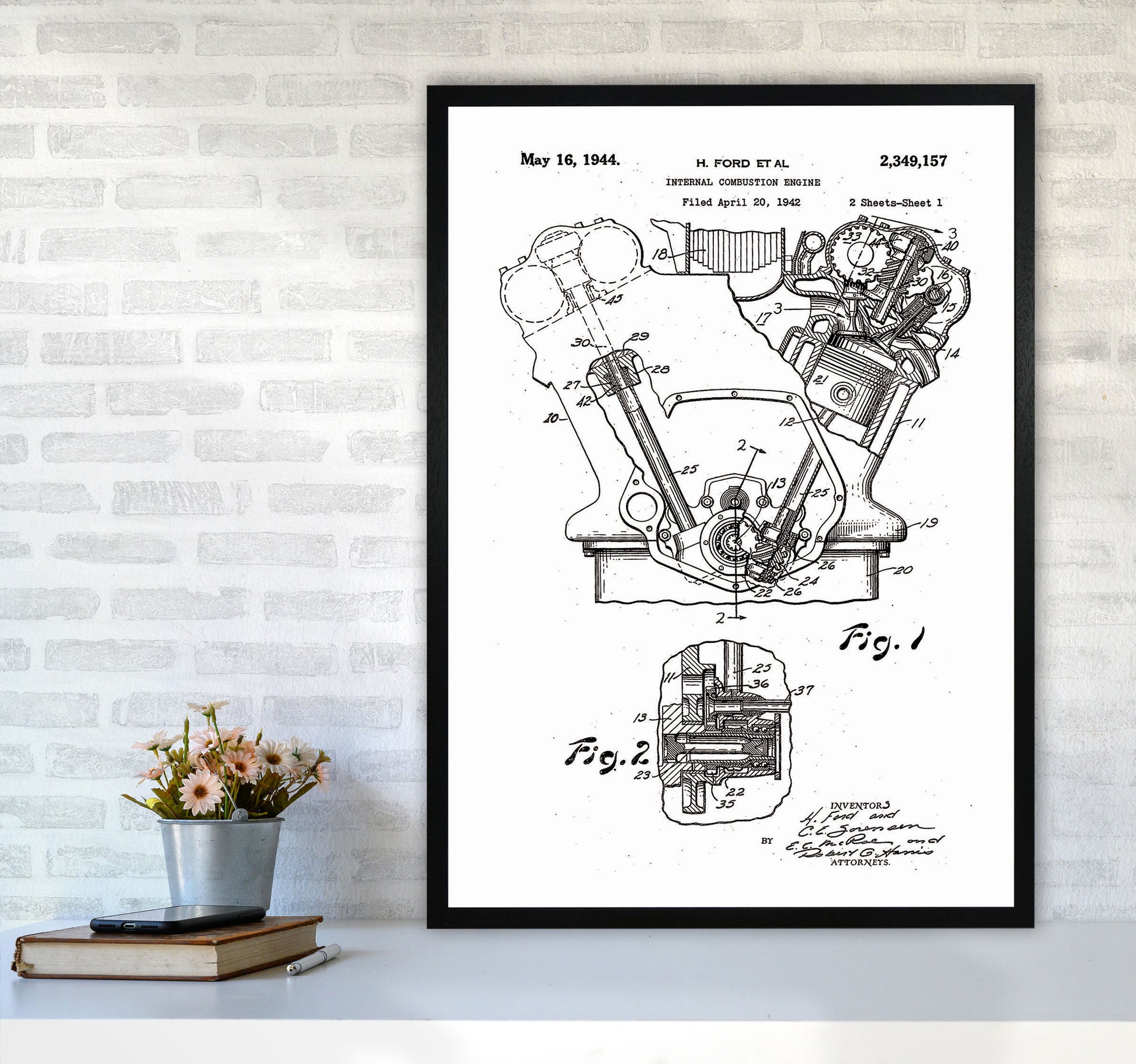 Ford Internal Combustion Engine Patent Art Print by Jason Stanley A1 White Frame