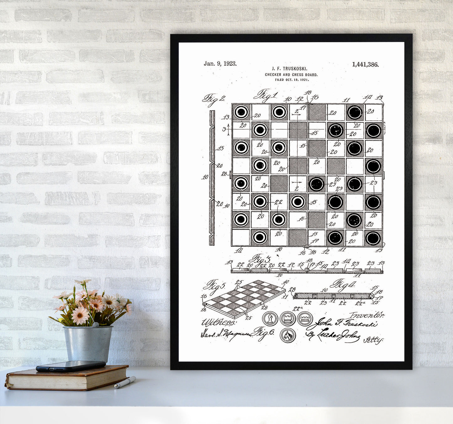 Chess And Checkers Board Patent Art Print by Jason Stanley A1 White Frame