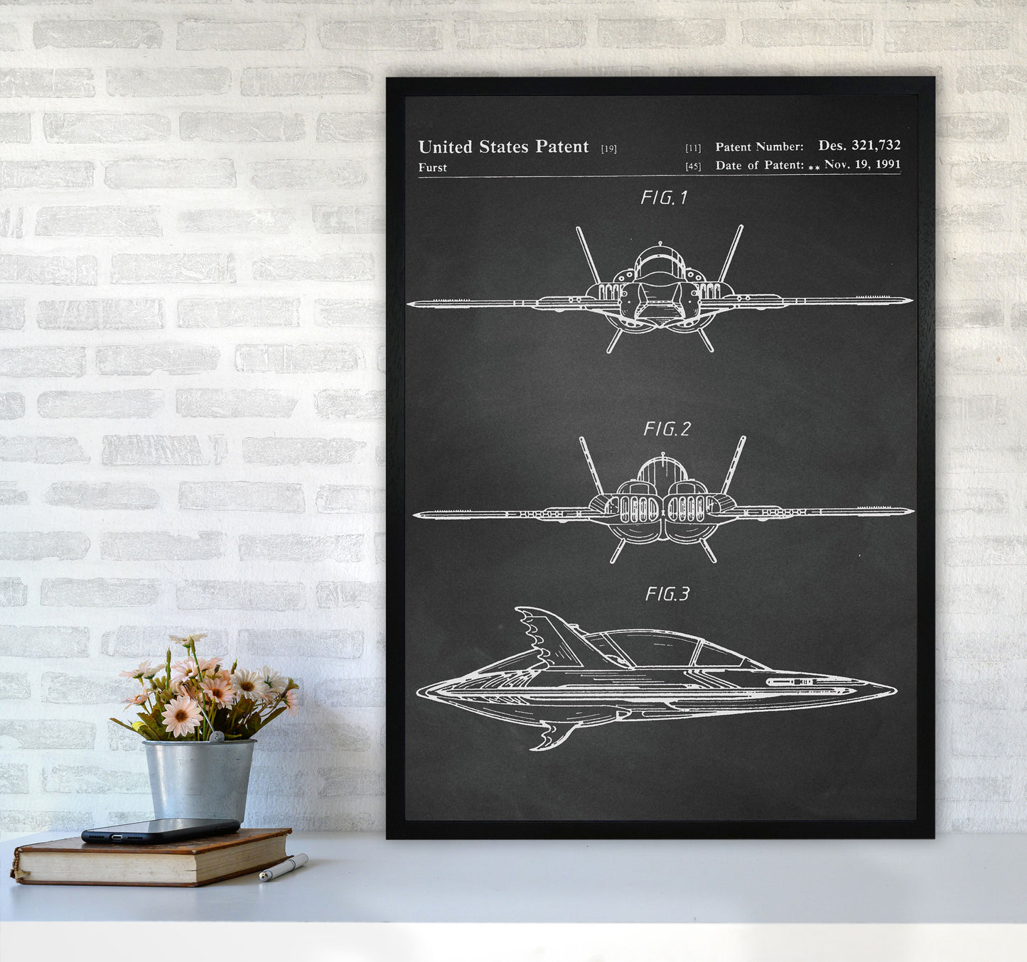 Batwing Patent- Chalkboard Art Print by Jason Stanley A1 White Frame