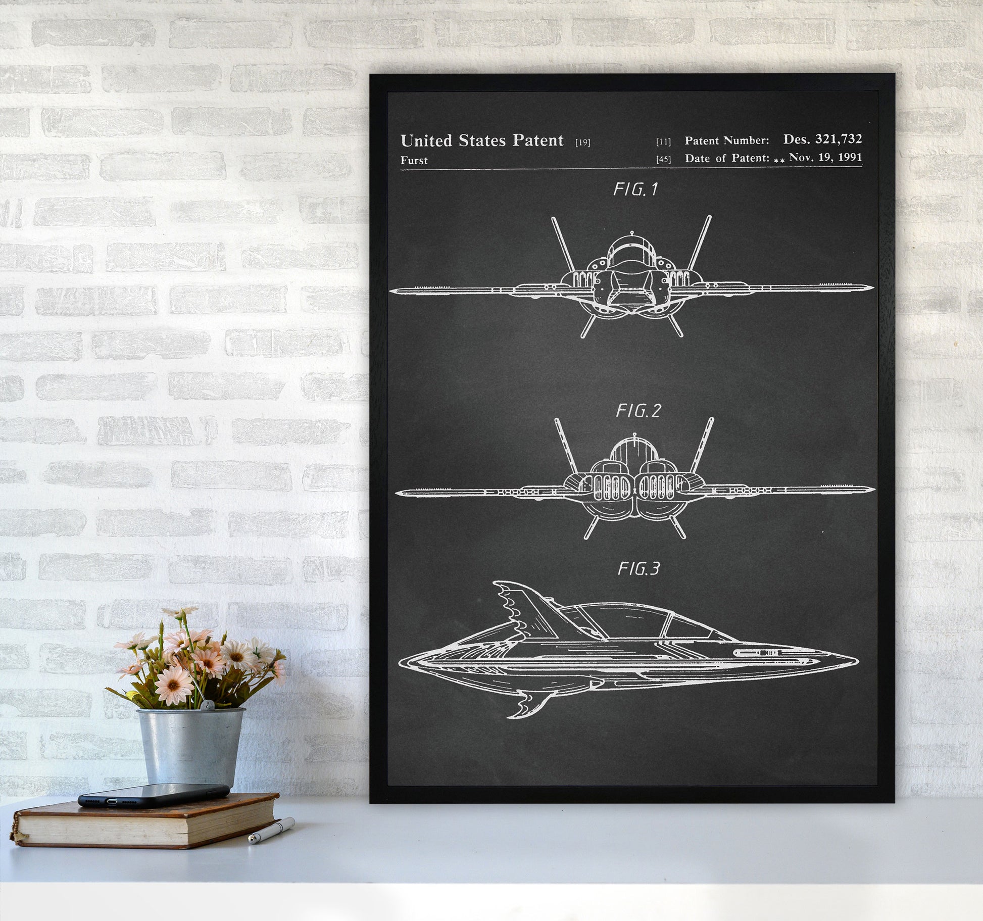 Batwing Patent- Chalkboard Art Print by Jason Stanley A1 White Frame