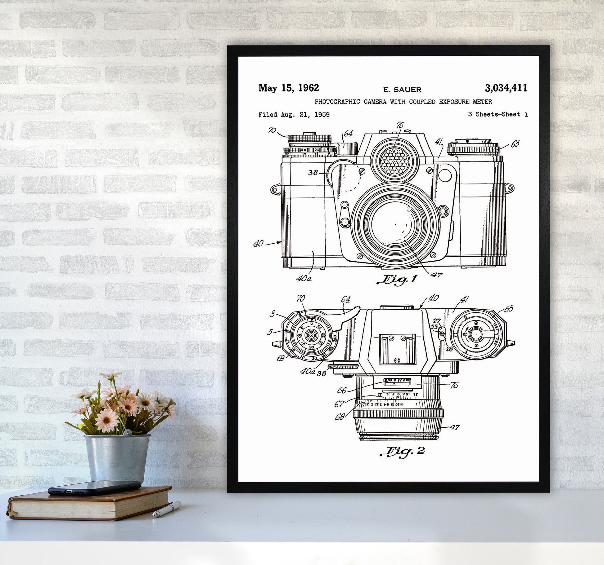 Photographic Camera Patent Art Print by Jason Stanley A1 White Frame