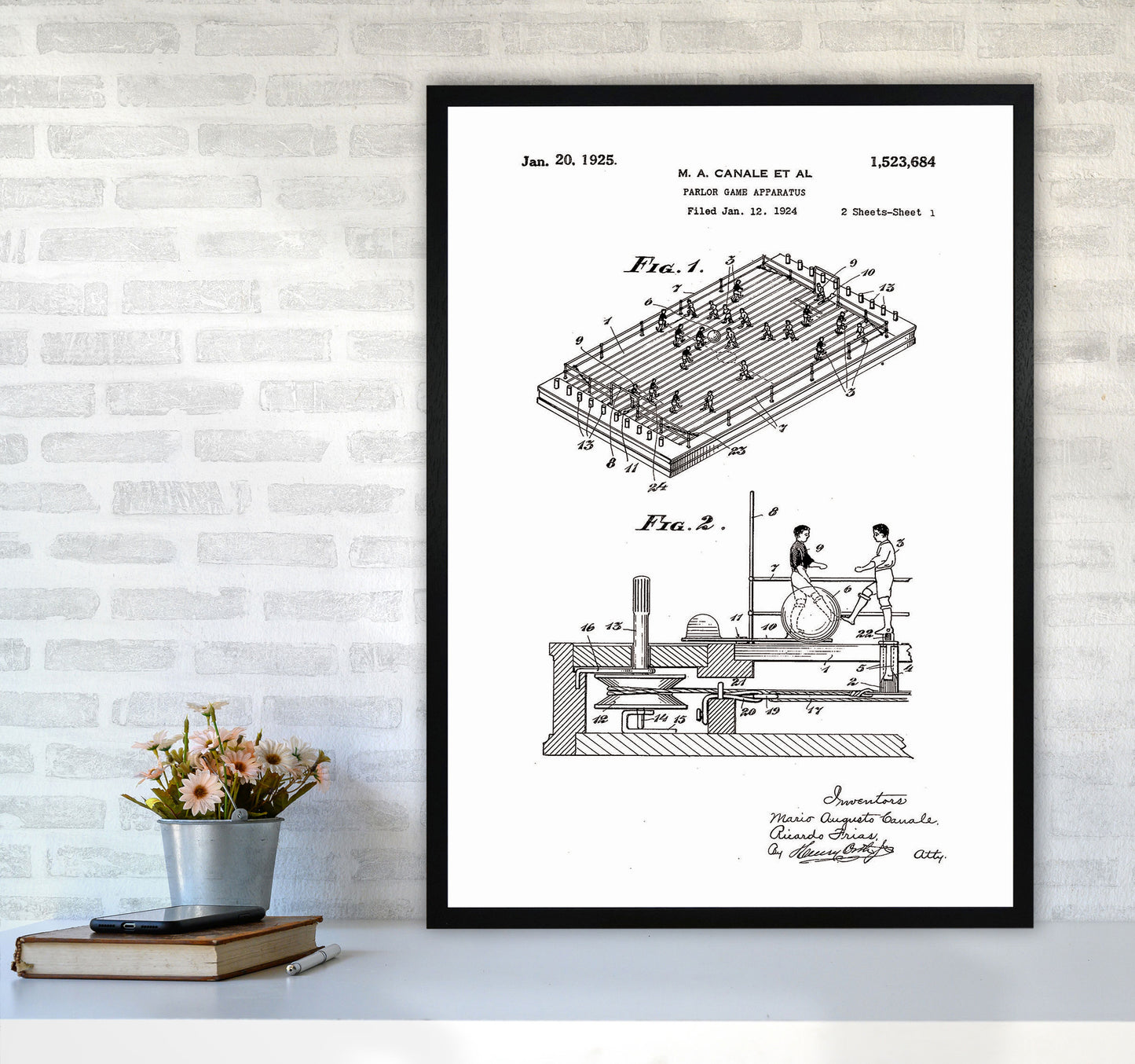 Vintage Foos Ball Table Patent Art Print by Jason Stanley A1 White Frame
