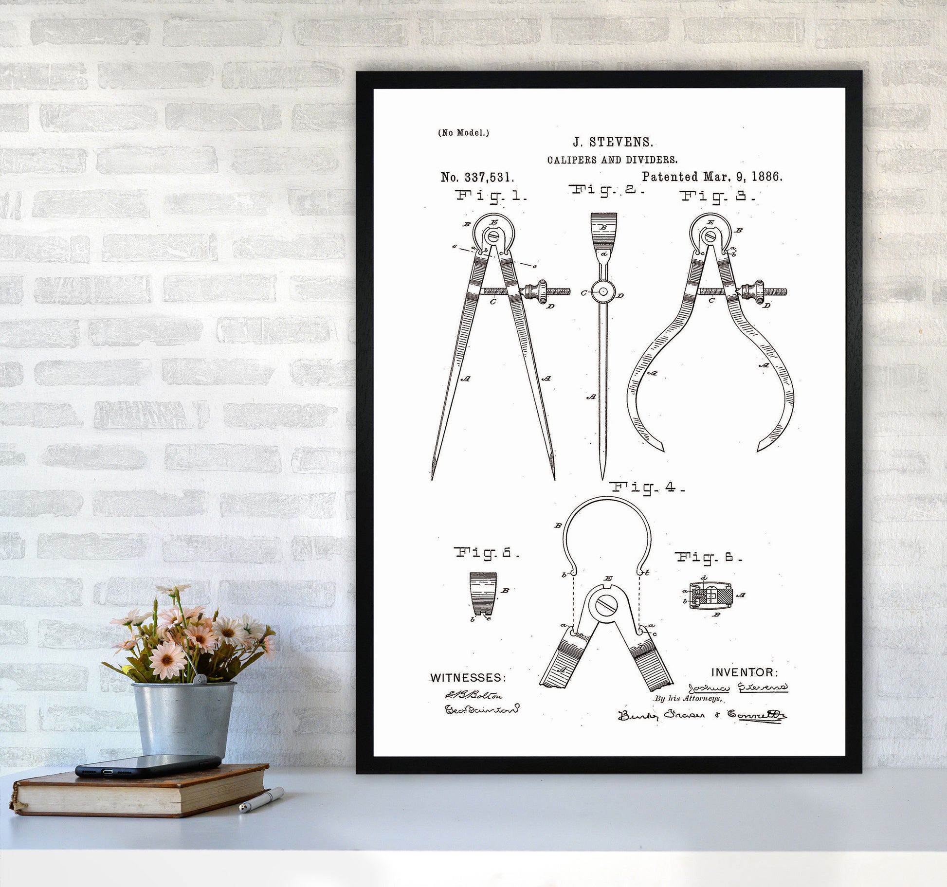 Calipers And Dividers Patent Art Print by Jason Stanley A1 White Frame