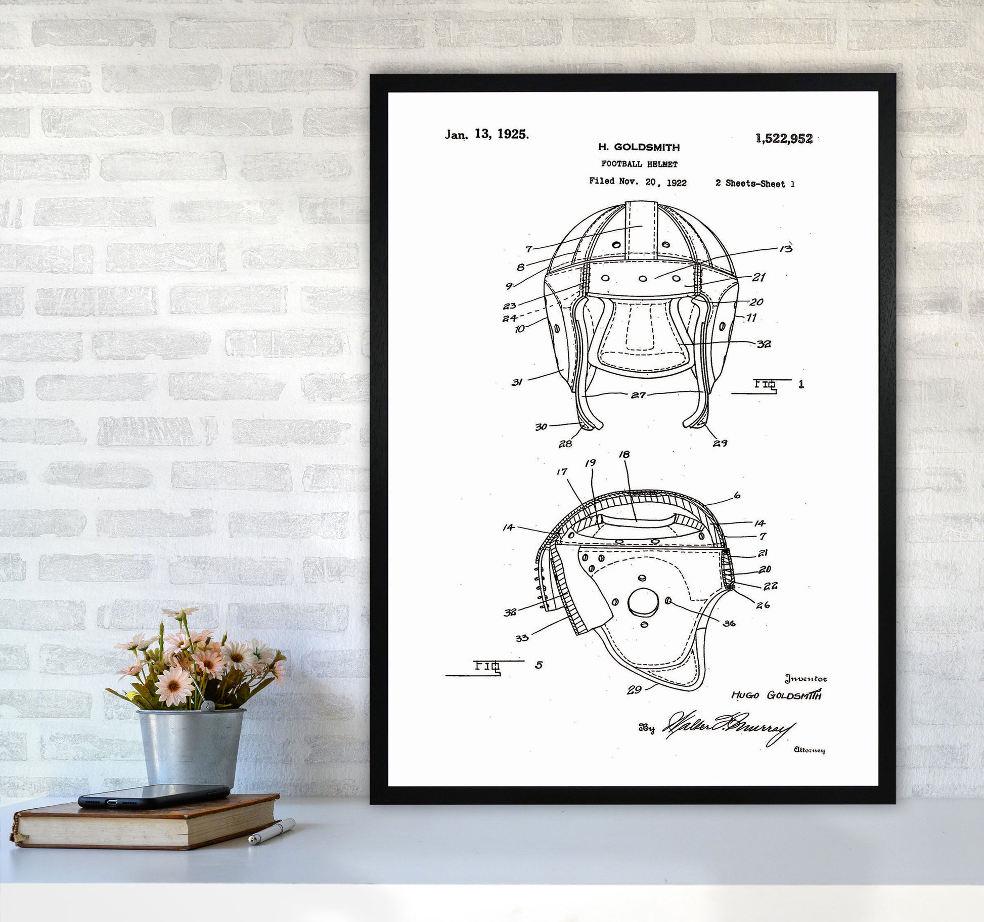 Football Helmet Patent Art Print by Jason Stanley A1 White Frame