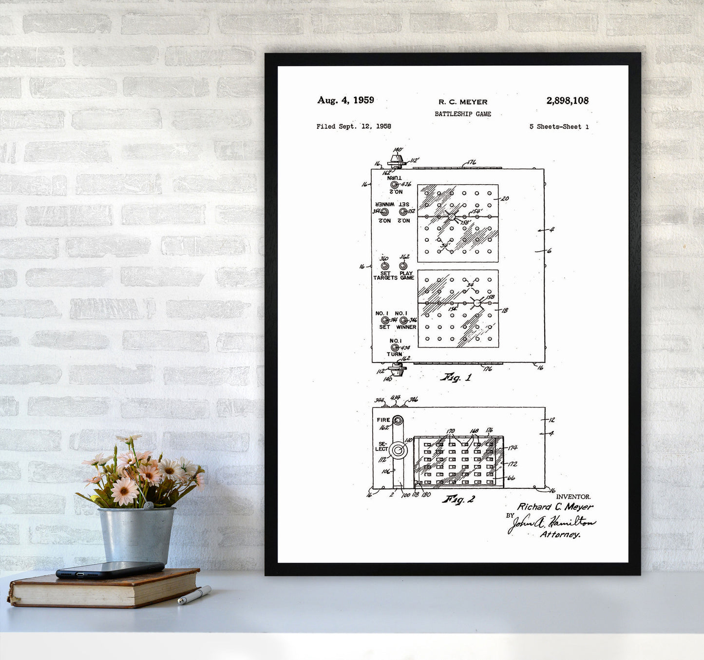 Battleship Game Patent Art Print by Jason Stanley A1 White Frame