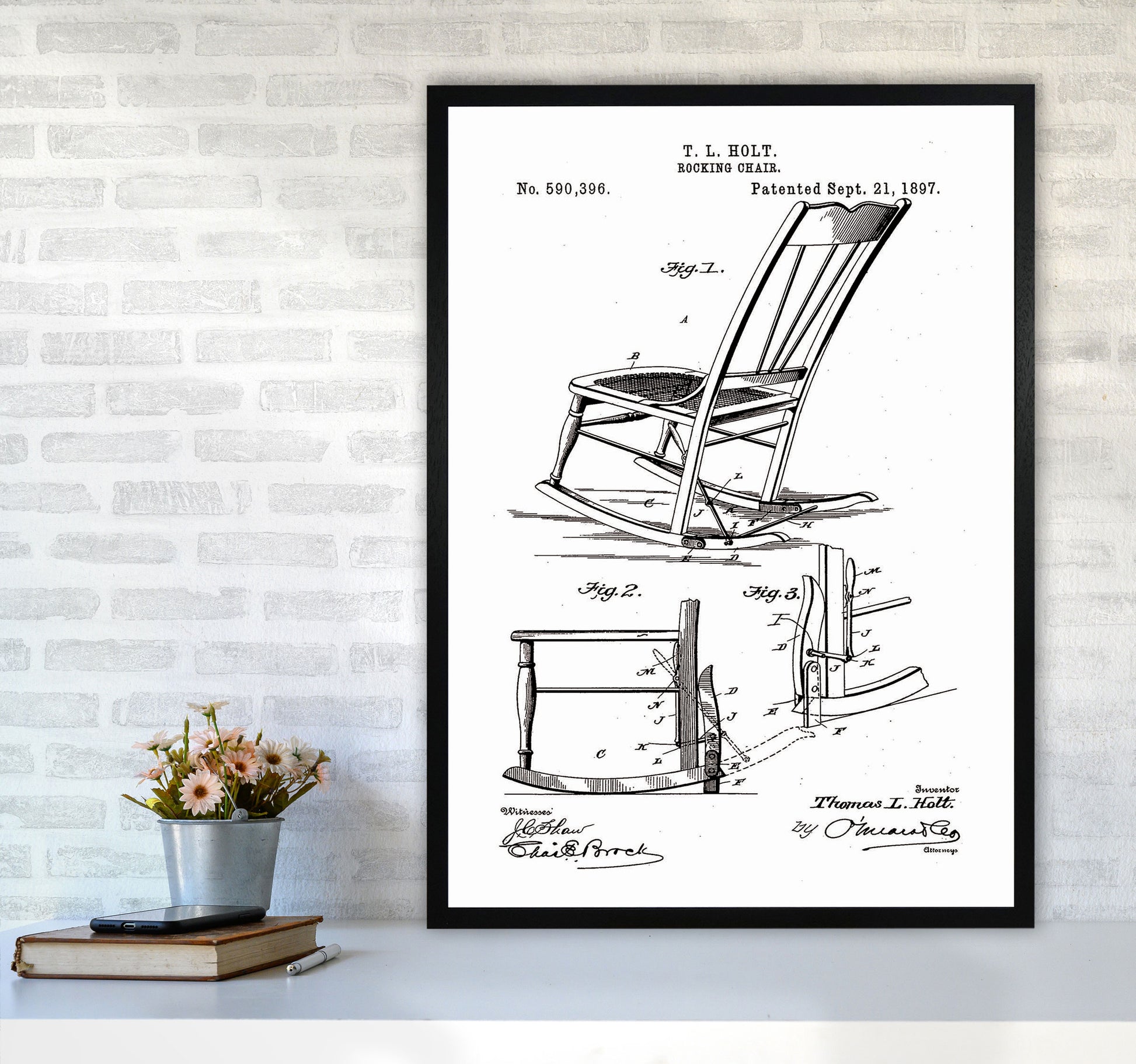 Rocking Chair Patent Art Print by Jason Stanley A1 White Frame