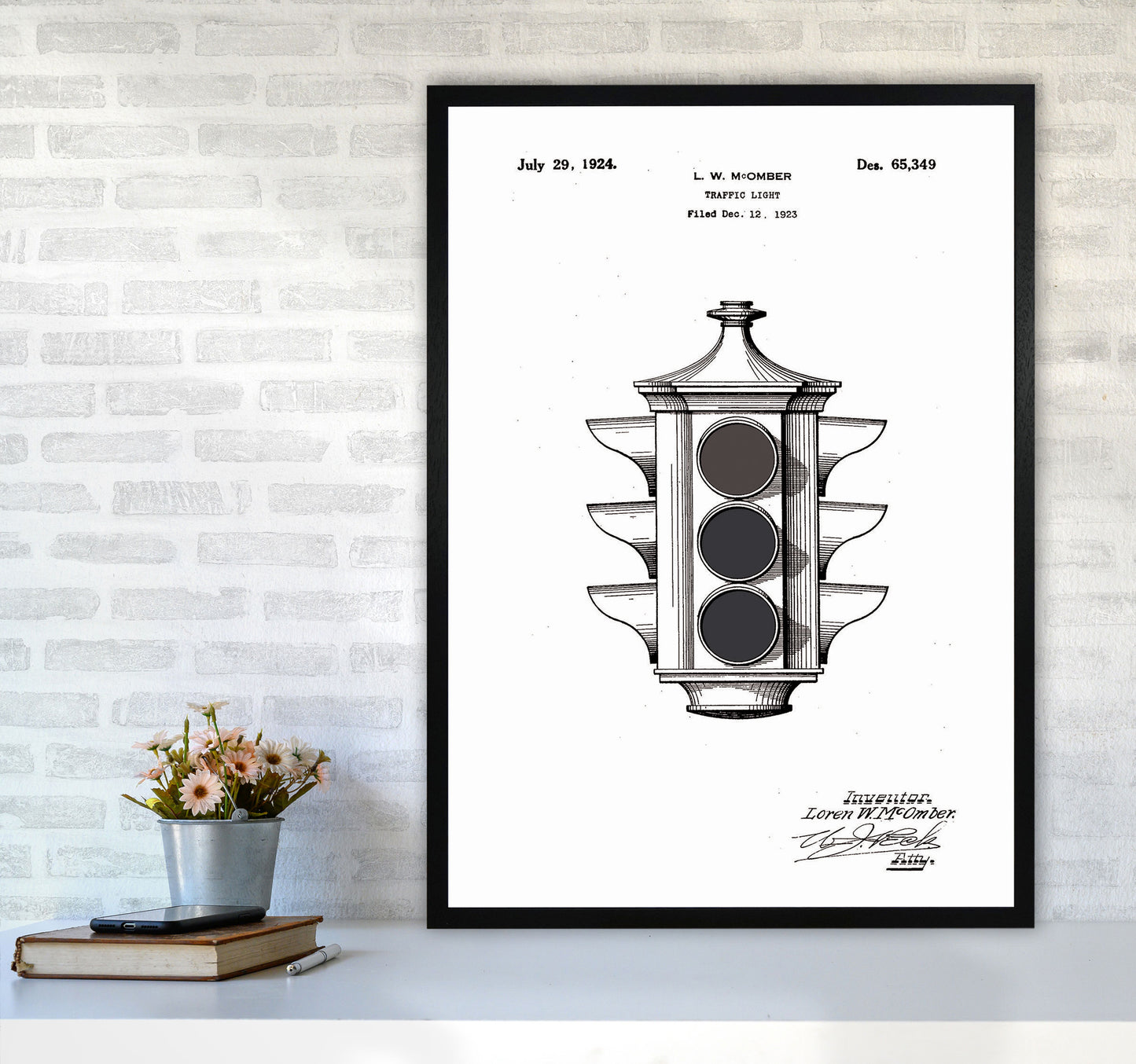 Traffic Light Patent Art Print by Jason Stanley A1 White Frame