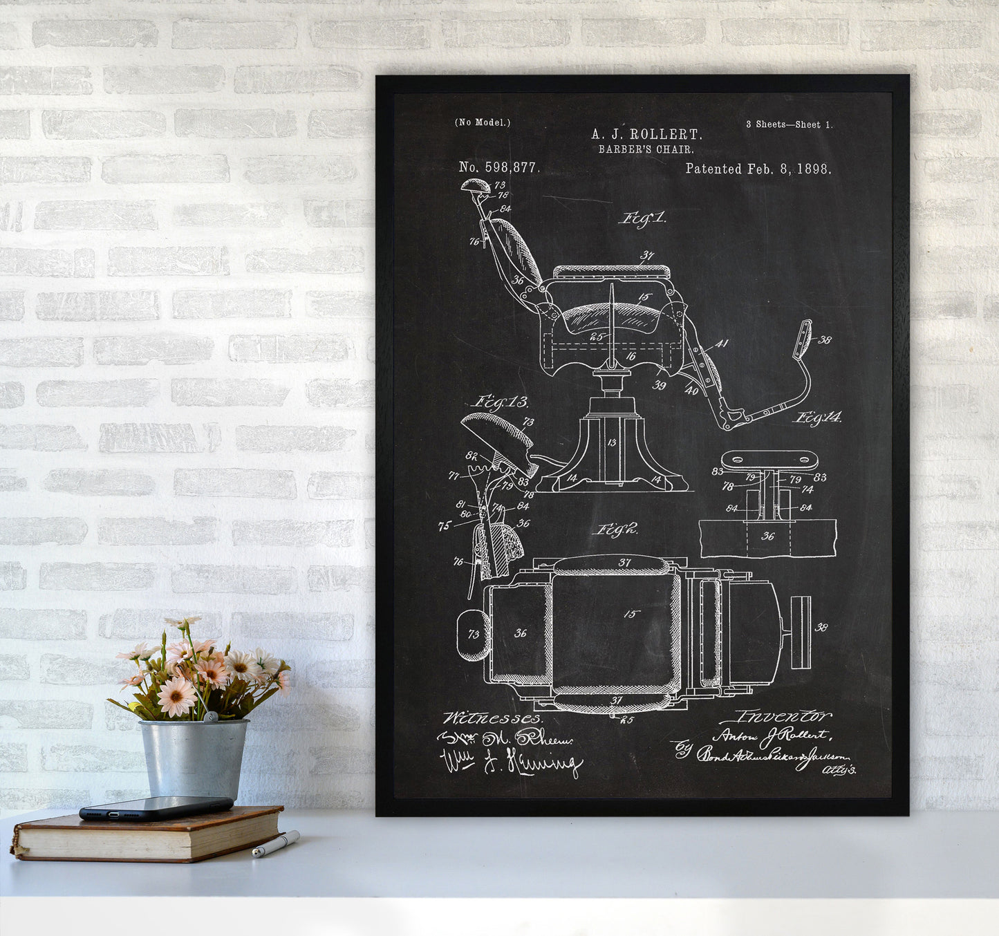Barber's Chair Patent Art Print by Jason Stanley A1 White Frame
