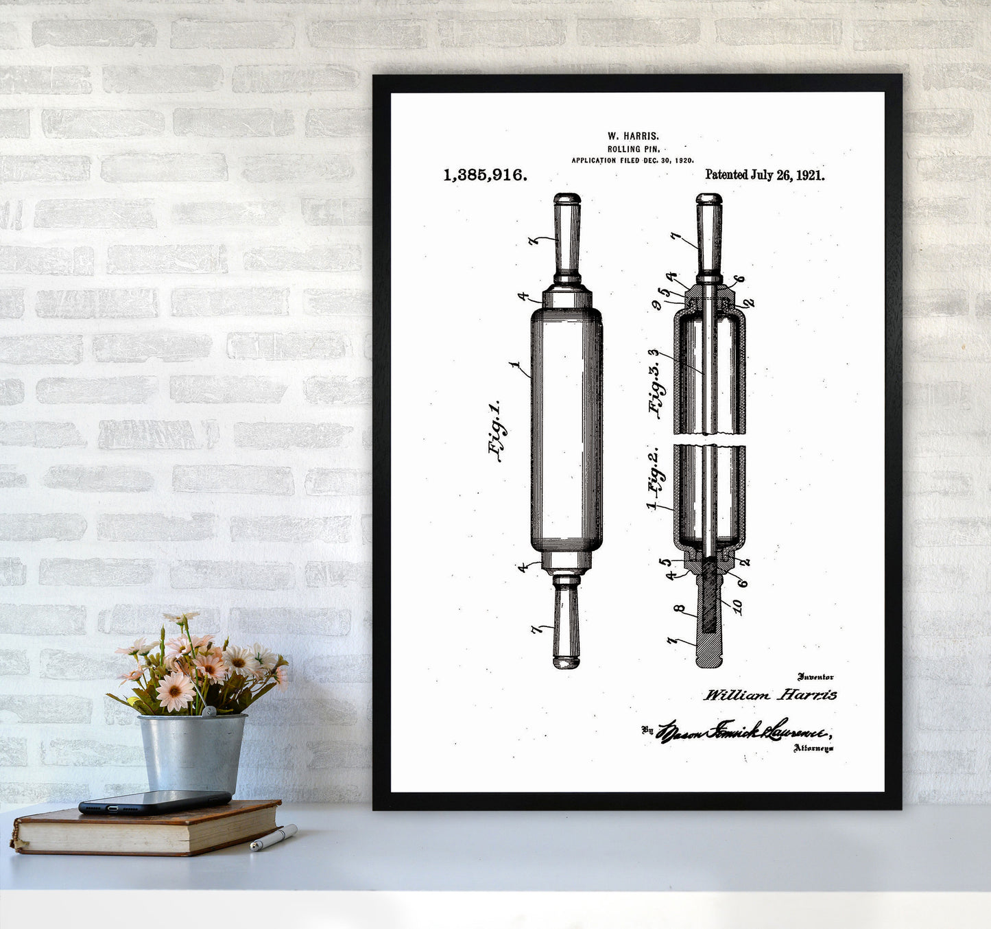 Rolling Pin Patent Art Print by Jason Stanley A1 White Frame