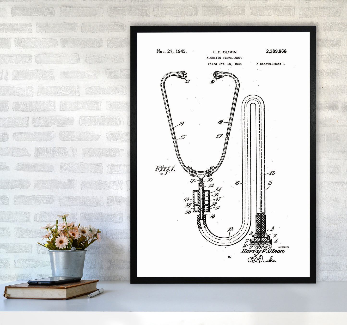 Stethoscope Patent Art Print by Jason Stanley A1 White Frame