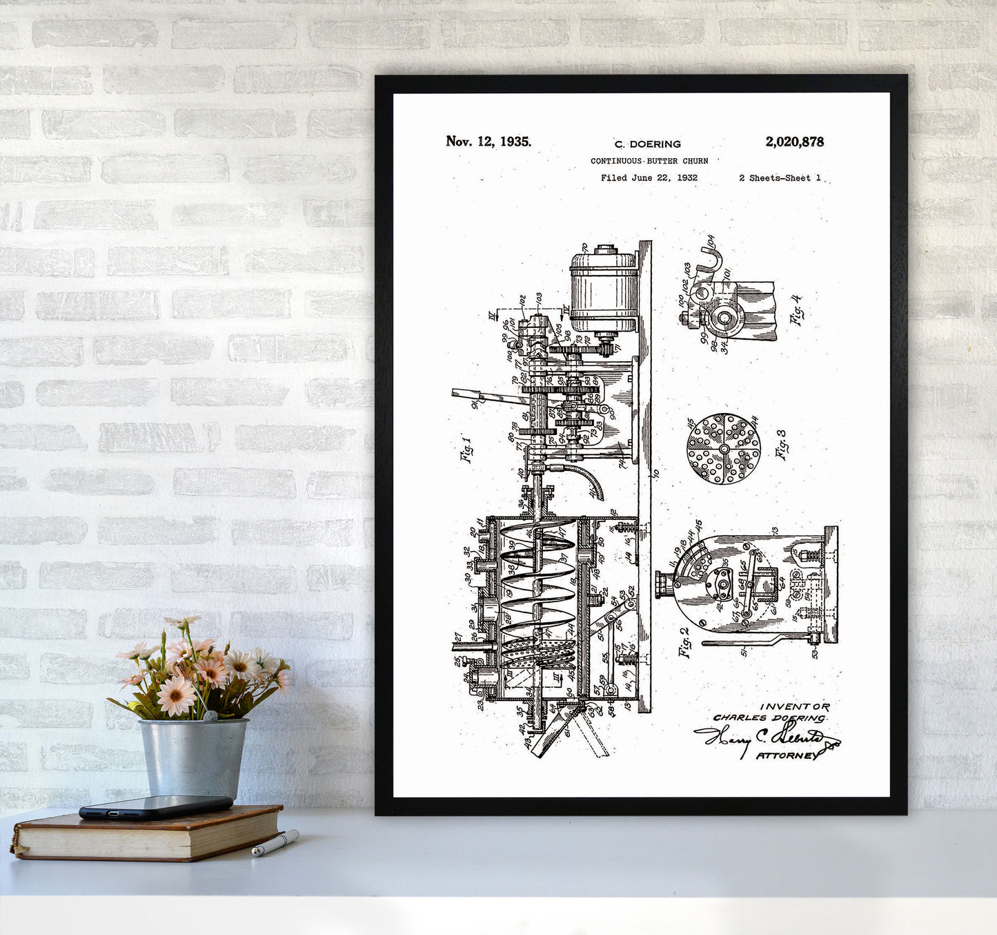 Butter Churn Patent Art Print by Jason Stanley A1 White Frame