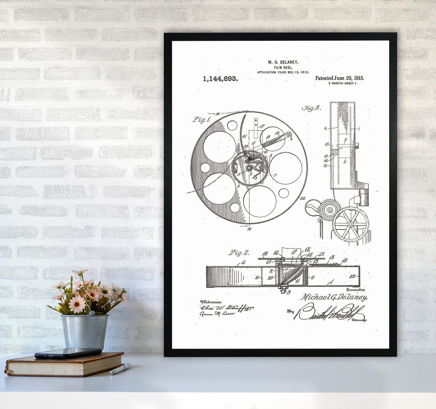 Film Reel Patent 2 Art Print by Jason Stanley A1 White Frame