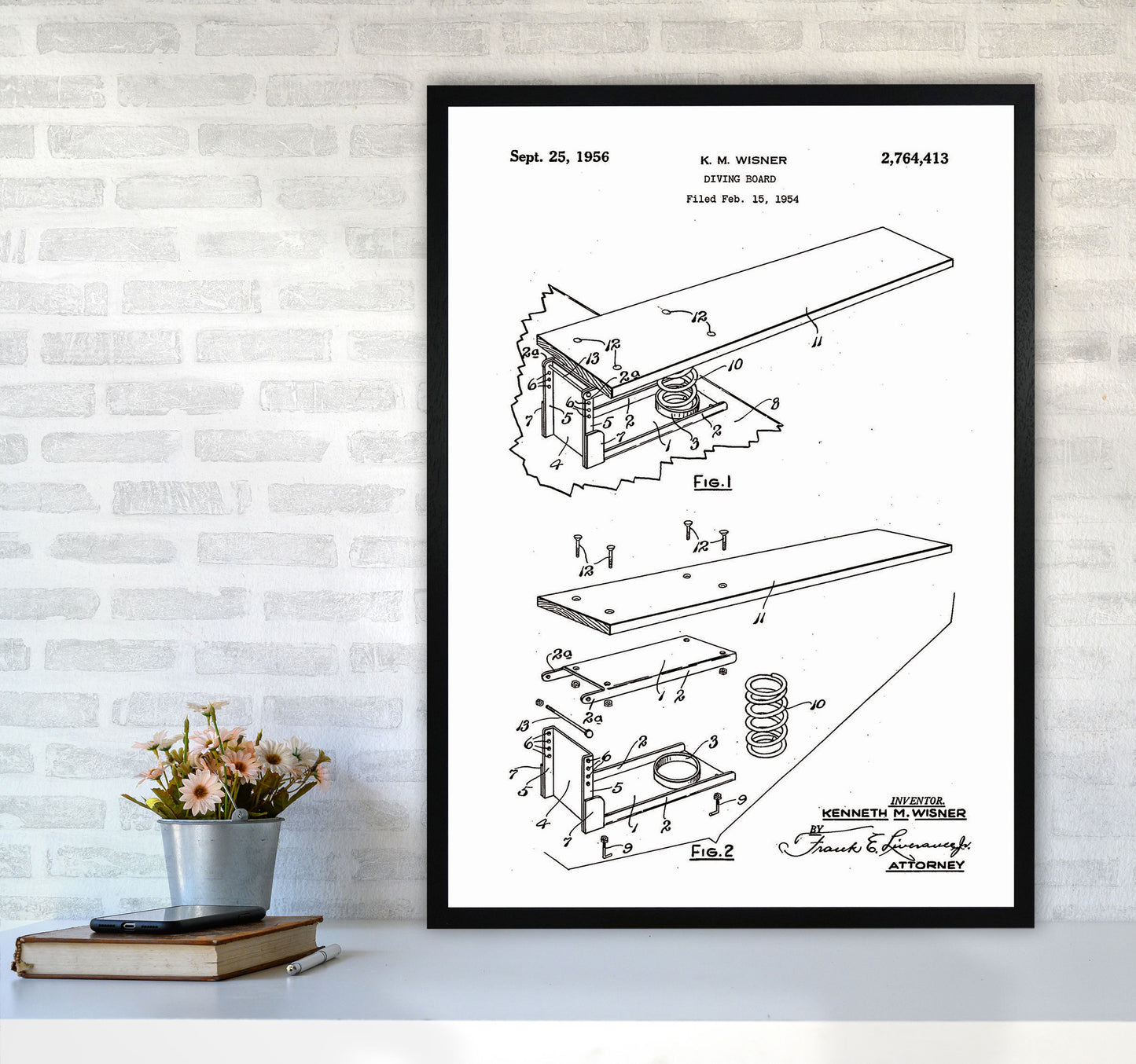 Diving Board Patent Art Print by Jason Stanley A1 White Frame