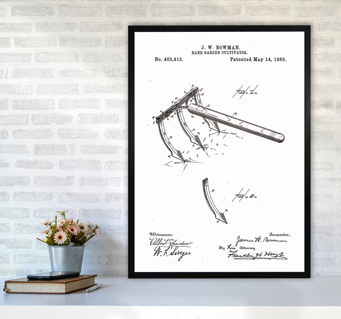 Garden Tool Patent Art Print by Jason Stanley A1 White Frame